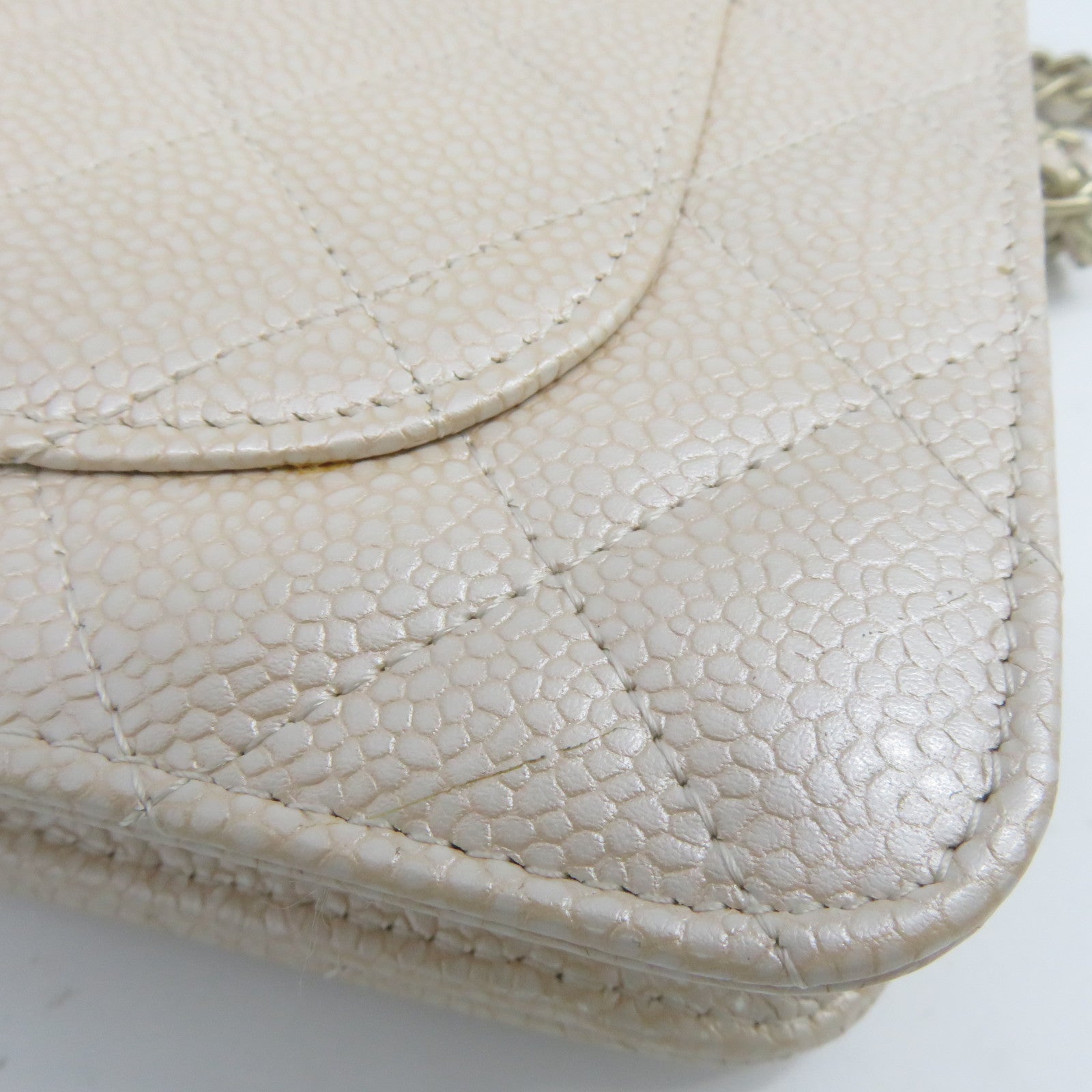 CHANEL 【激減優惠】菱格Caviar皮革Walle On Chain金扣鏈帶肩背袋米色