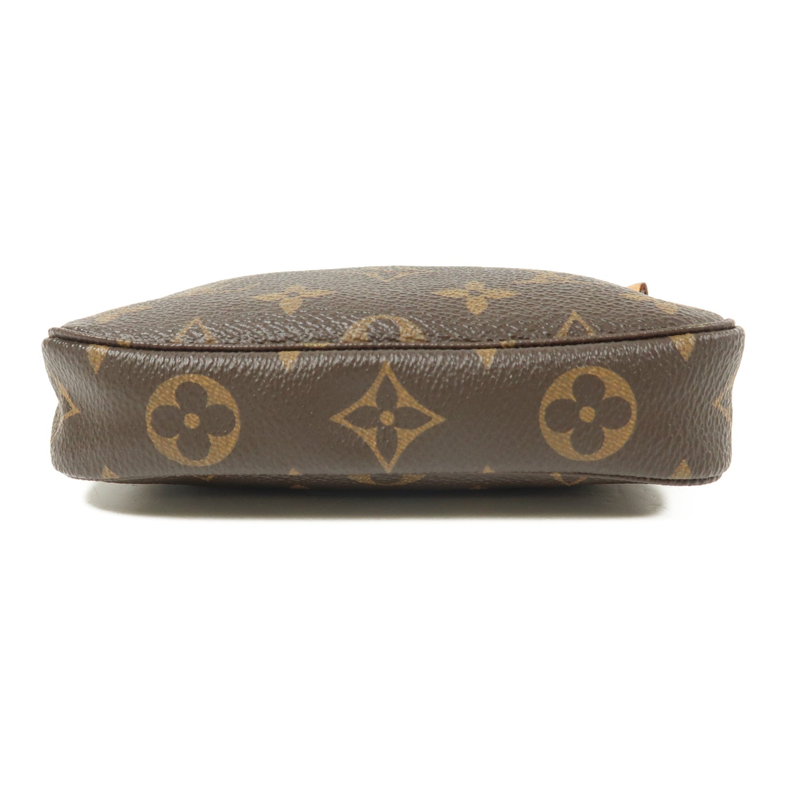 LOUIS VUITTON Monogram Mini Pochette Accessoires金扣手挽袋棕色