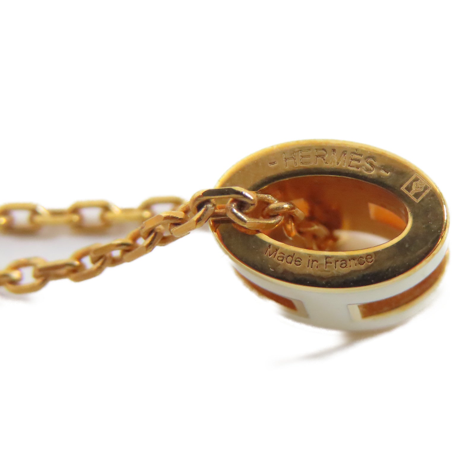 HERMES 金屬Pop H Pendant Necklace項鍊金色/白色#40cm