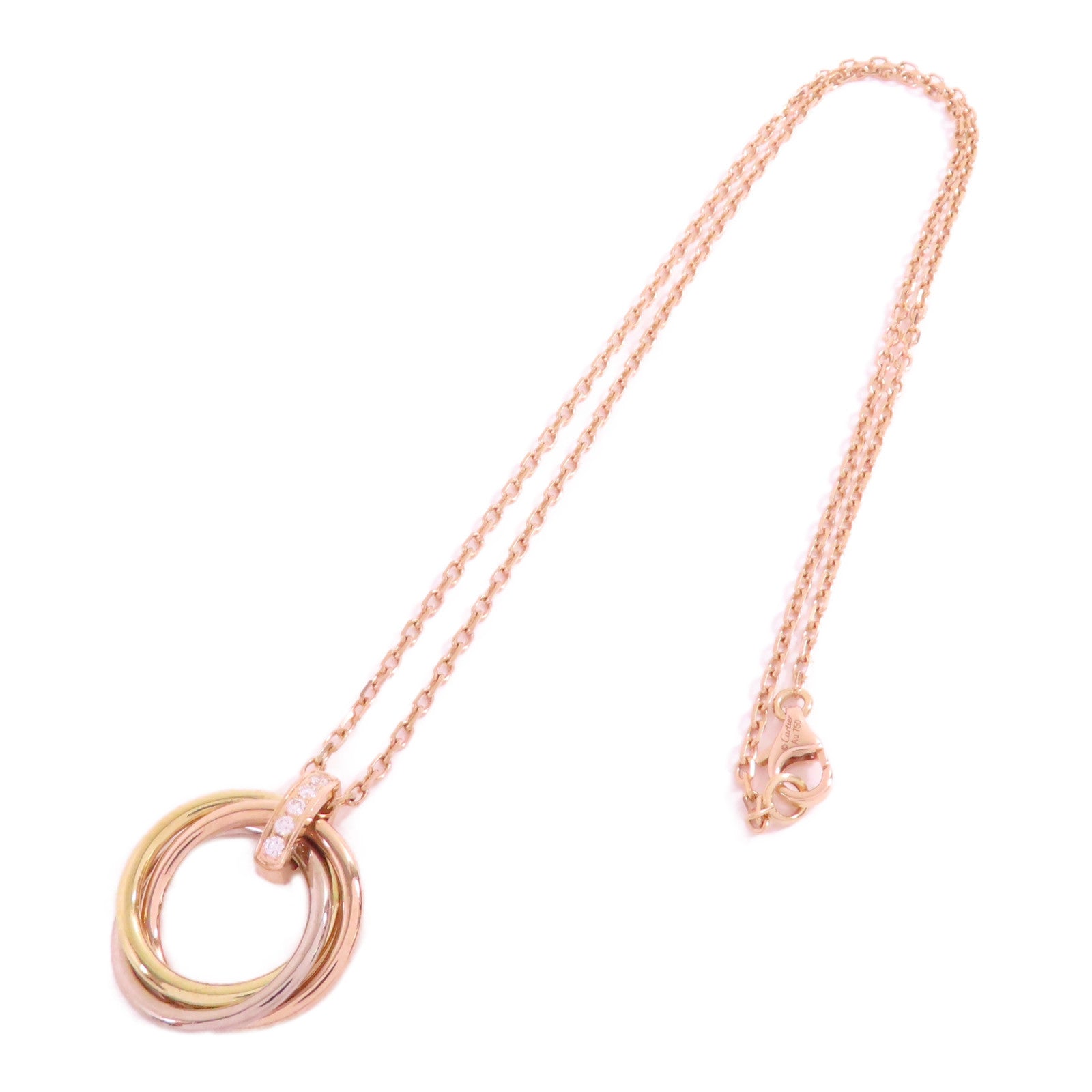 CARTIER 18K玫瑰金/黃金/白金/鑽石Trinity Diamond Necklace金扣項鏈