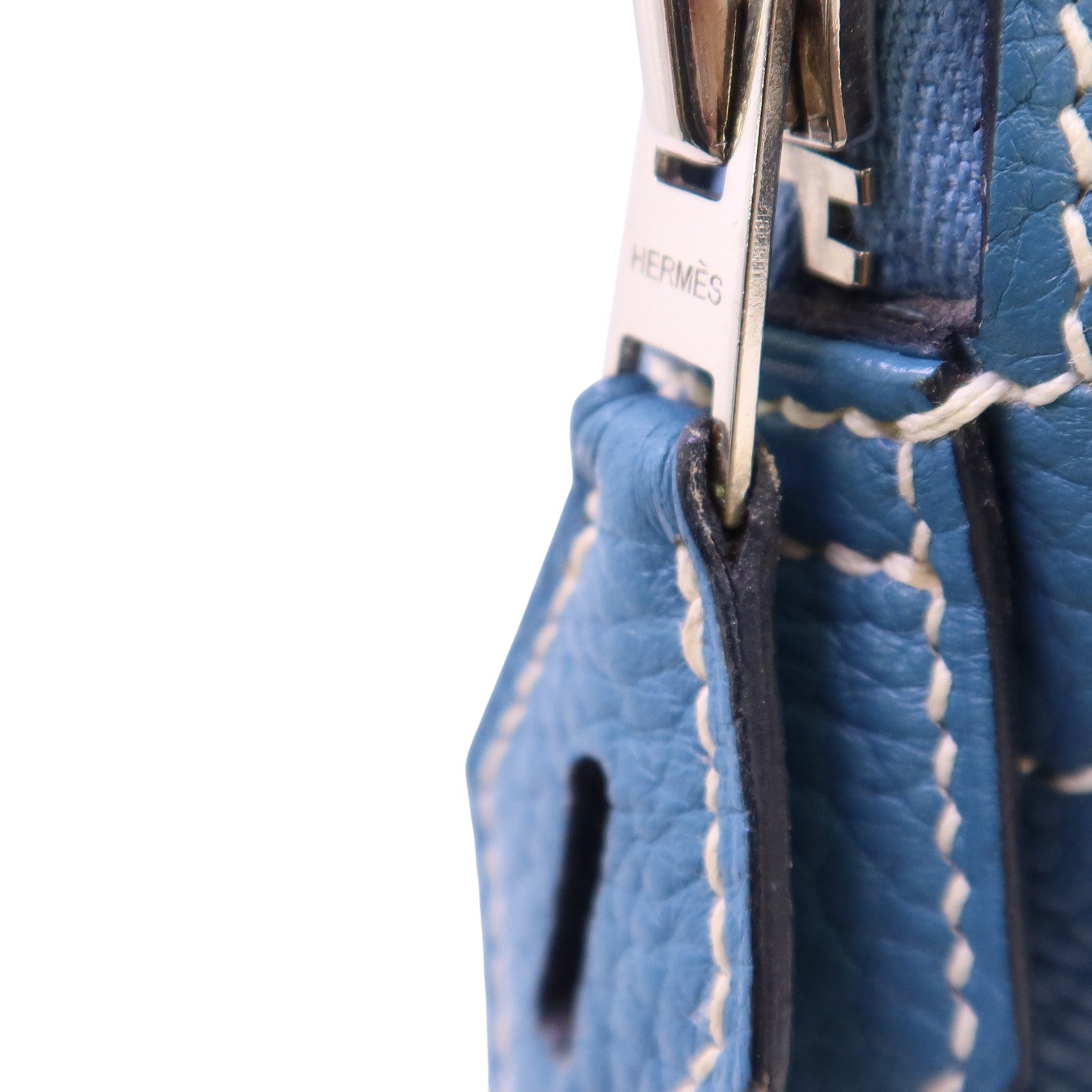 HERMES Clemence皮革Bolide 31銀扣手挽肩背兩用袋Bleu Jean