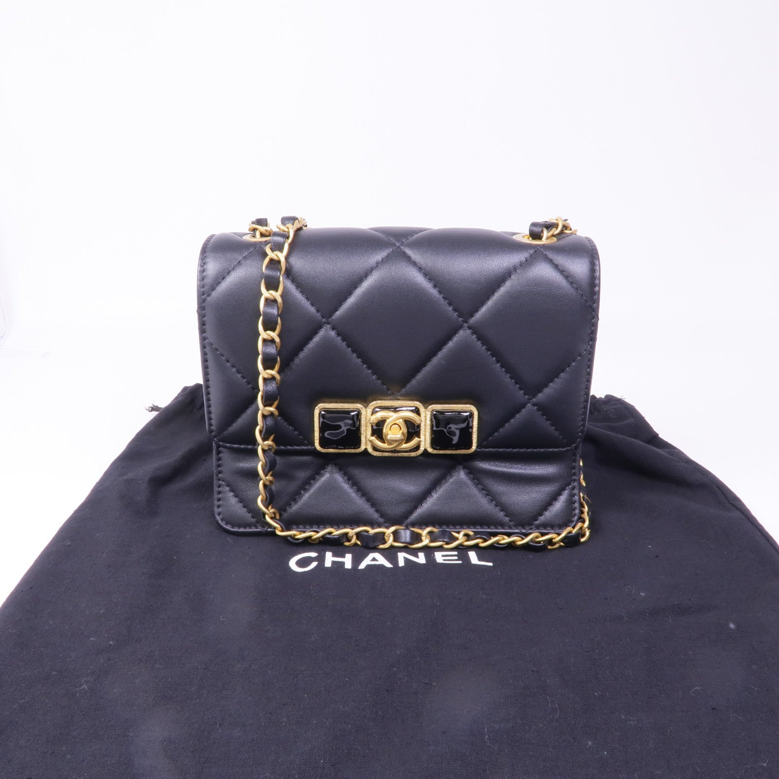 CHANEL 羊皮皮革Chain Shoulder金扣鏈帶肩背袋