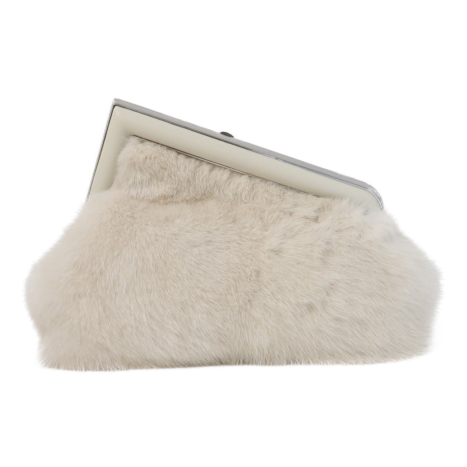 FENDI 毛茸Shoulder Bag銀扣肩背袋白色