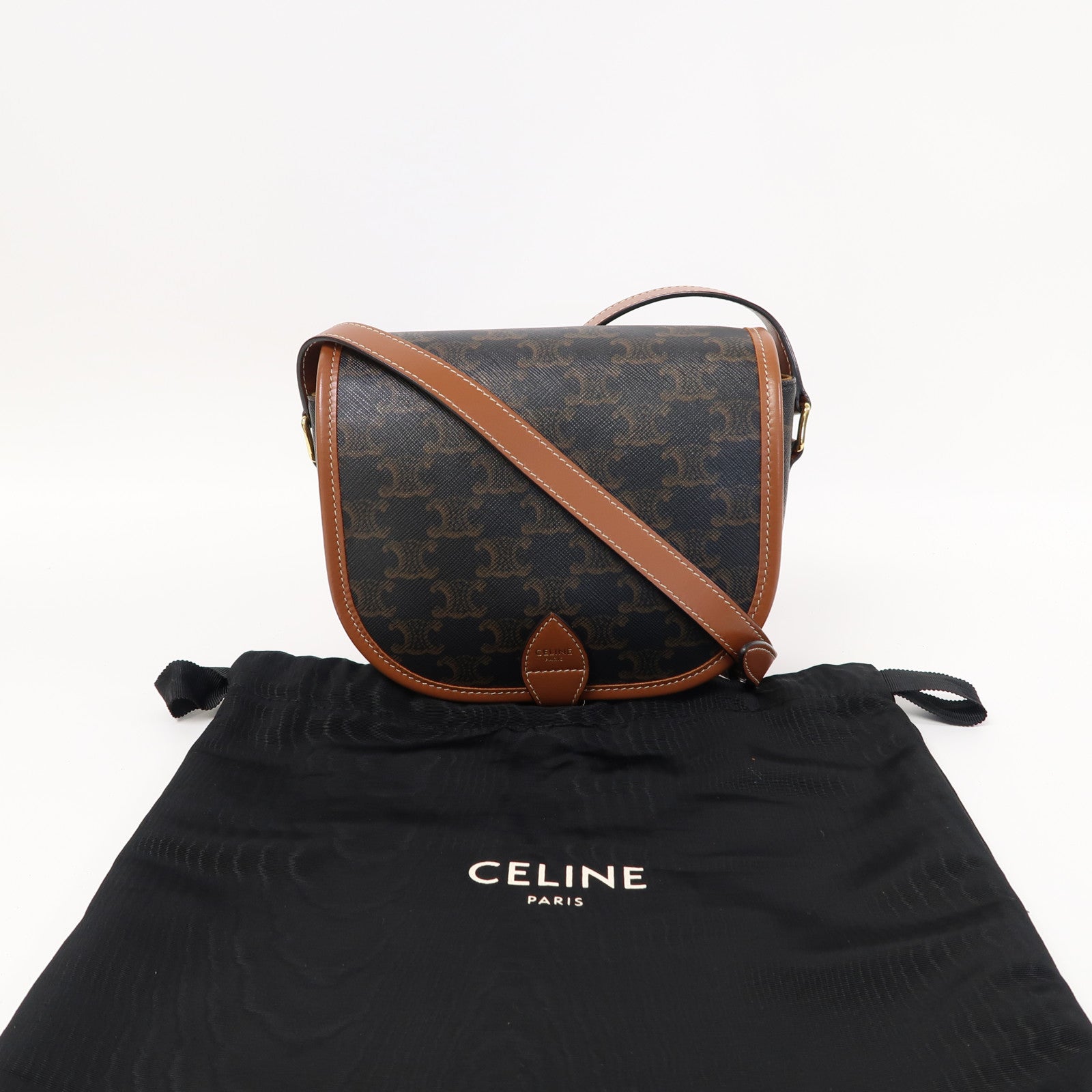 CELINE 塗層帆布Shoulder Bag金扣肩背袋啡色