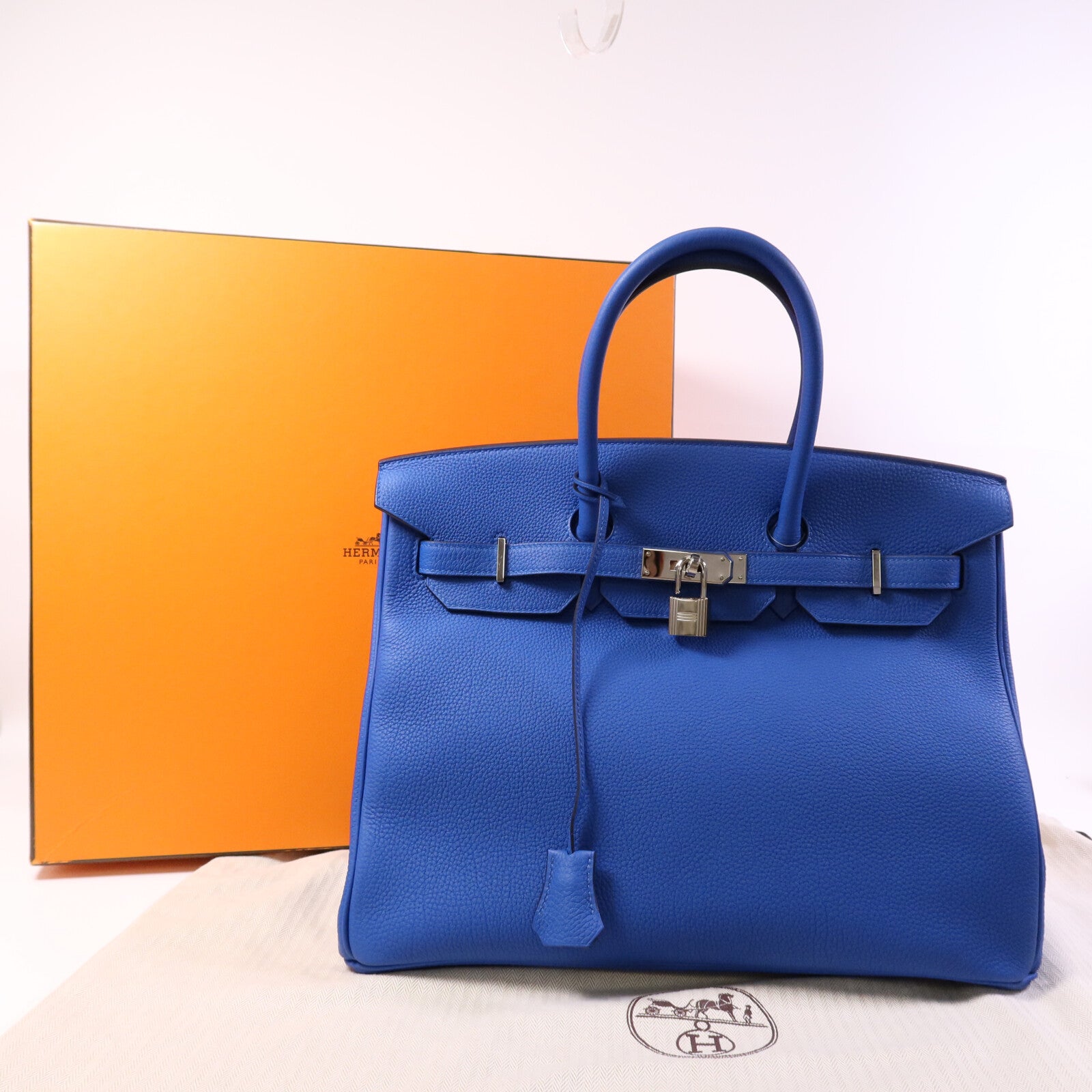 HERMES Togo皮革Birkin 35銀扣手挽袋Bleu Zellige