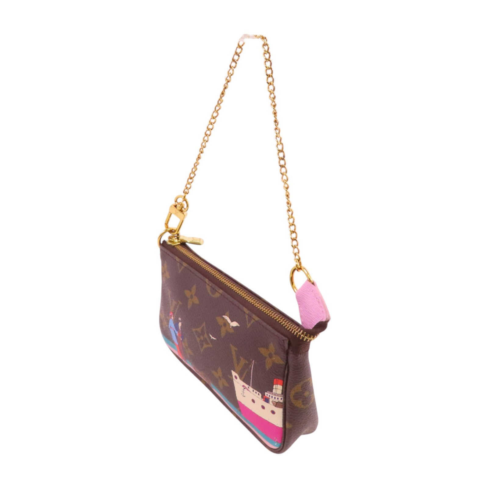 LOUIS VUITTON Monogram Mini Pochette金扣鏈帶手拿包
