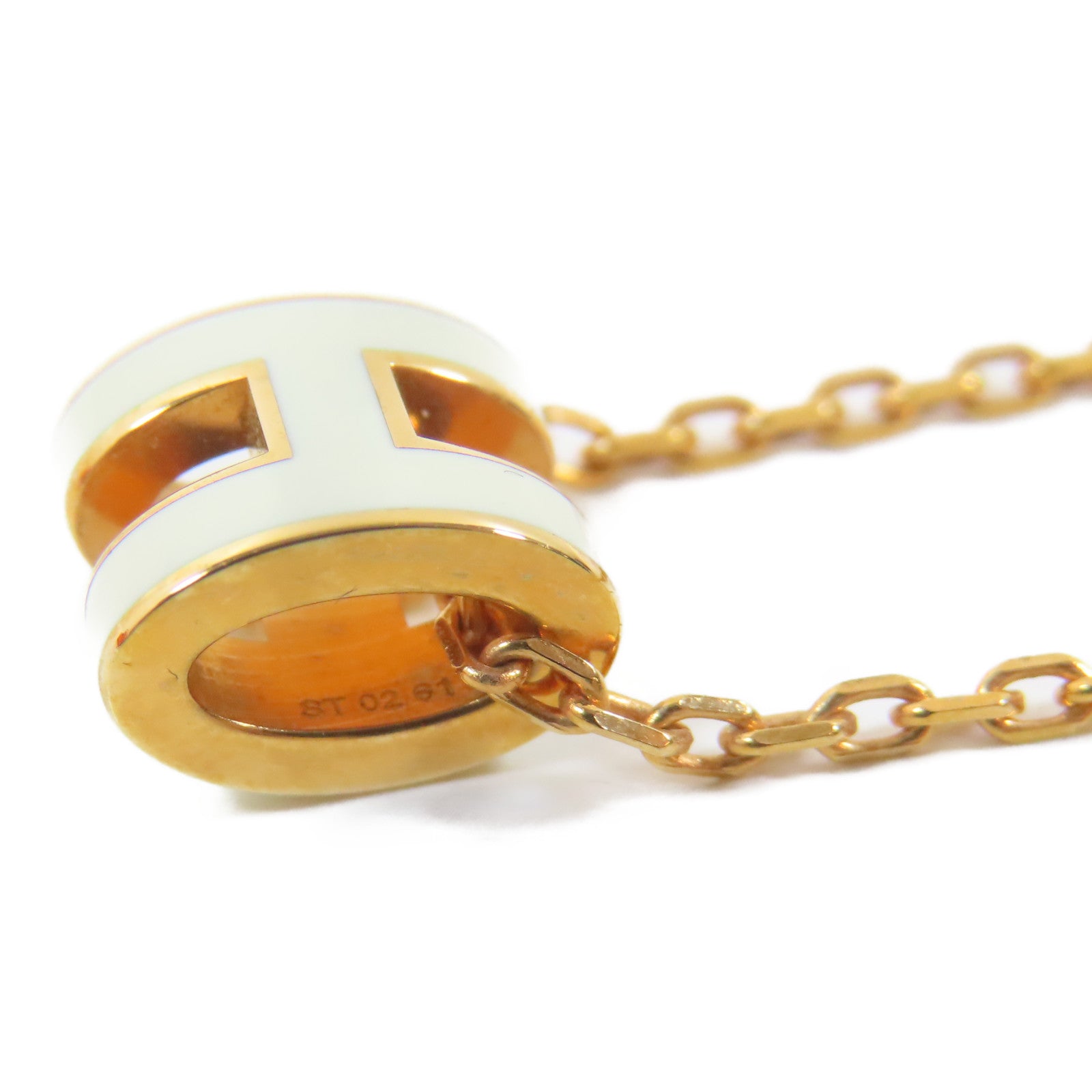 HERMES 金屬Pop H Pendant Necklace項鍊金色/白色#40cm