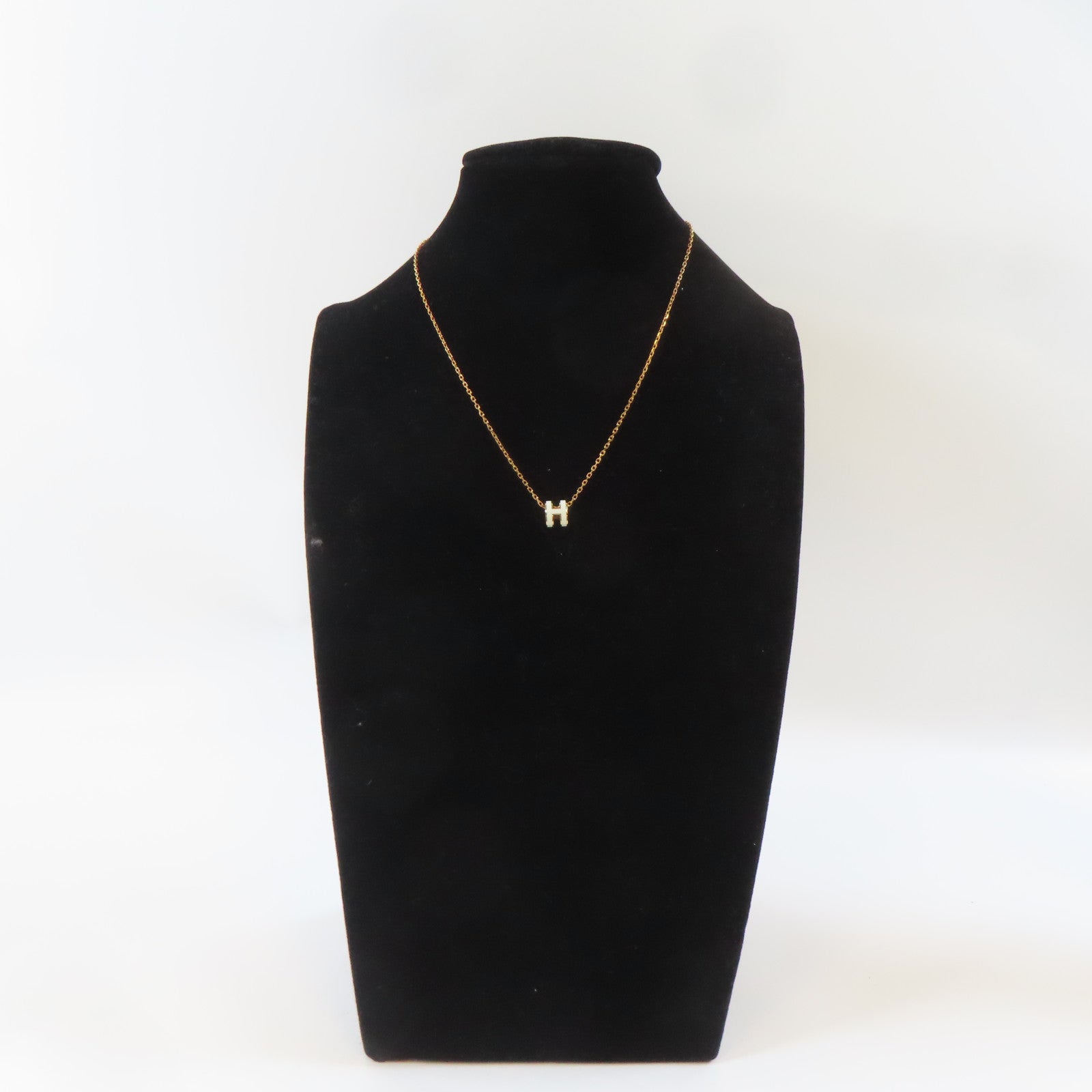 HERMES 金屬Pop H Pendant Necklace項鍊金色/白色#40cm