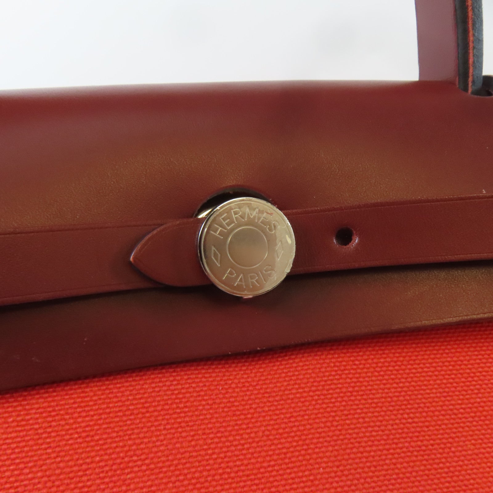 HERMES 帆布/皮革Herbag PM銀扣手挽肩背兩用袋紅色