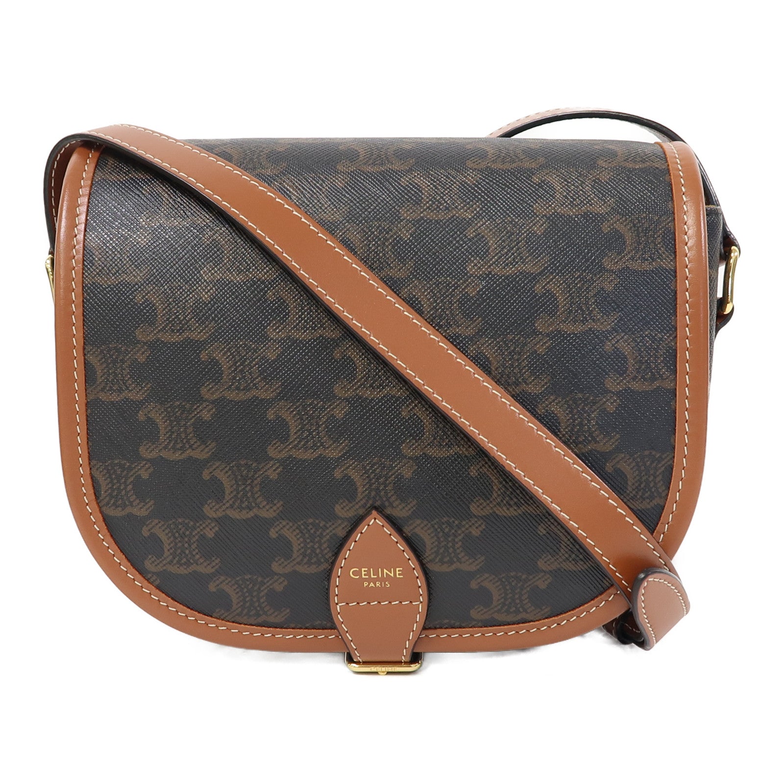 CELINE 塗層帆布Shoulder Bag金扣肩背袋啡色