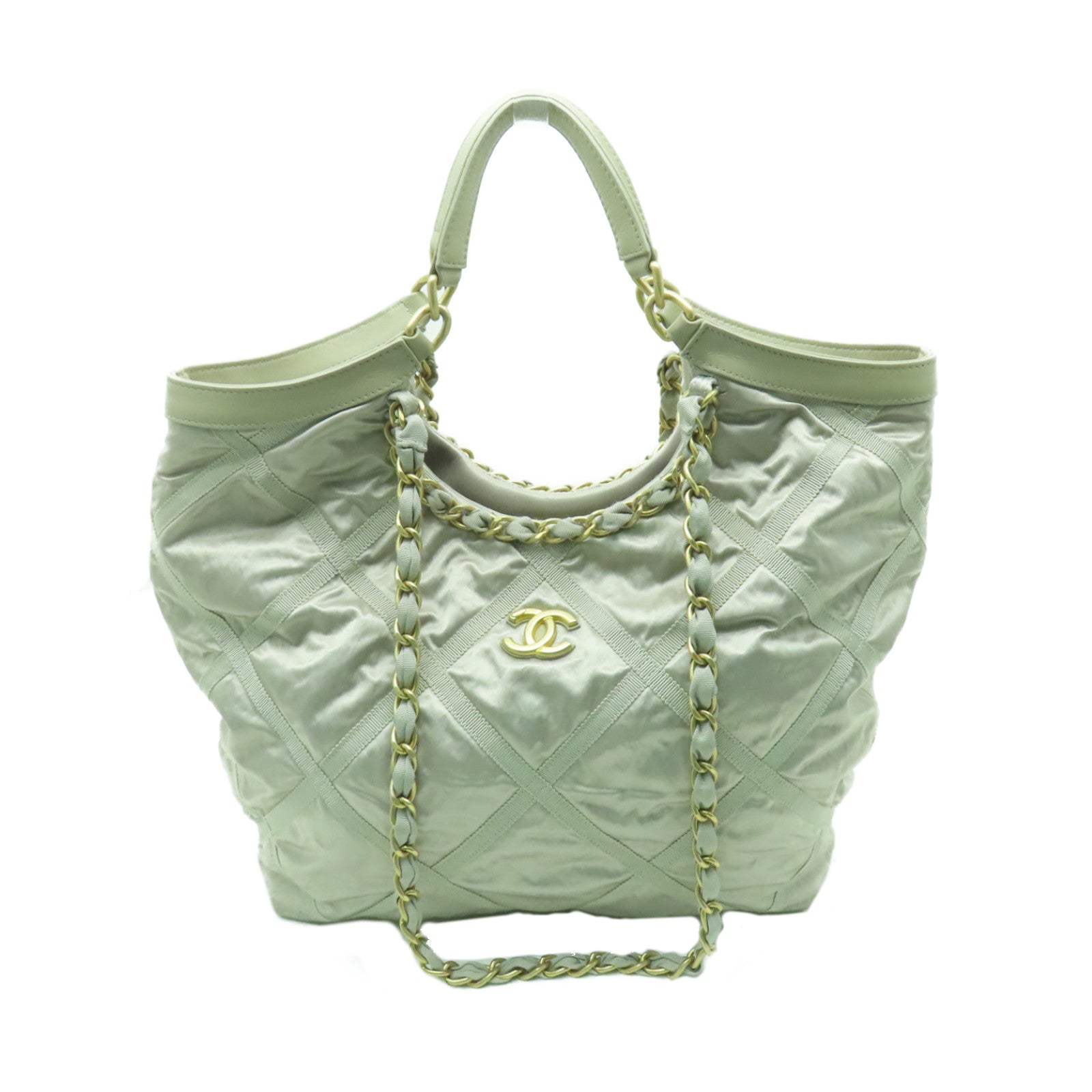 CHANEL **【清倉大減價】尼龍Chain Shoulder Bag金扣鏈帶肩背袋米色