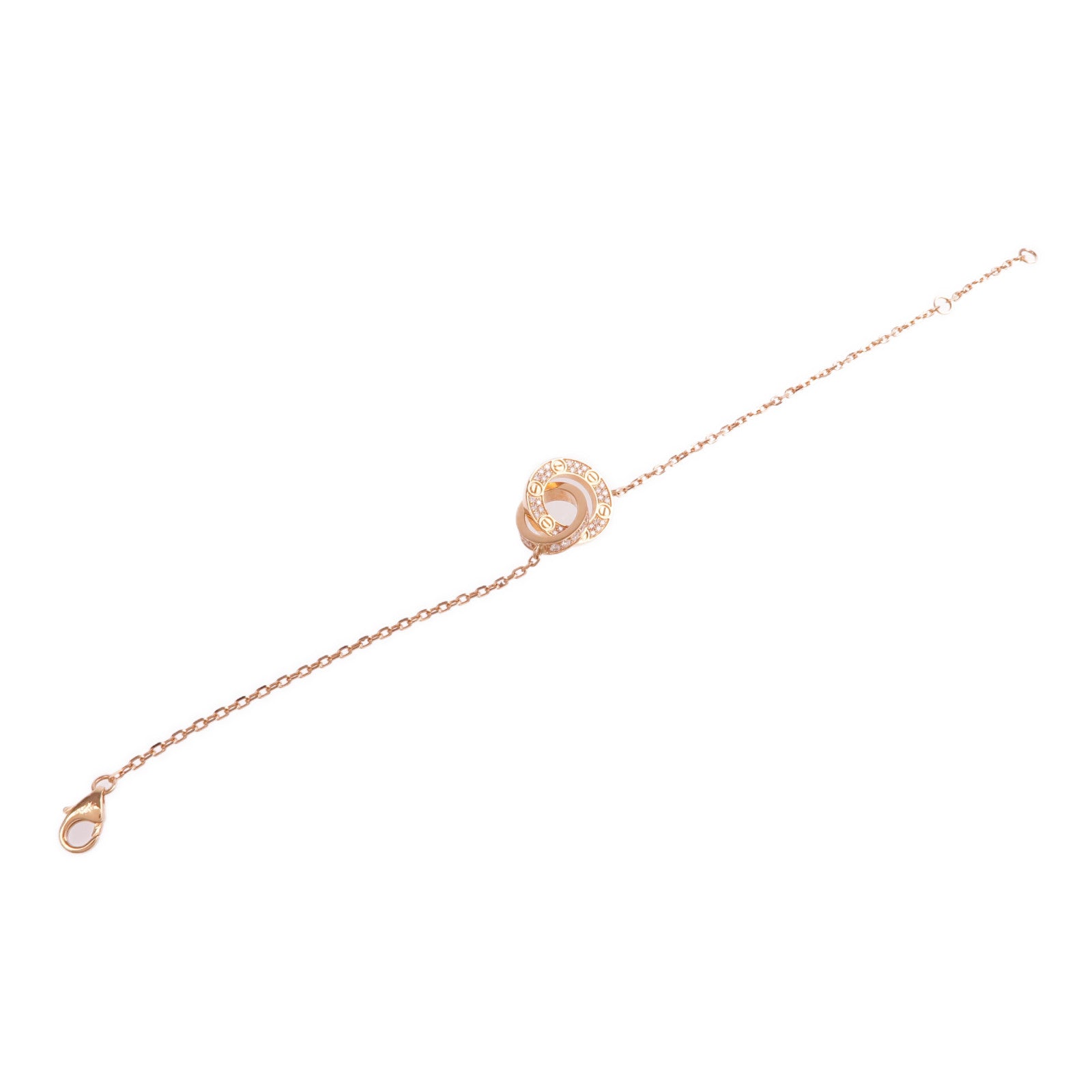 CARTIER 18K玫瑰金Love Bracelet On Chain Paved鑽石手鏈