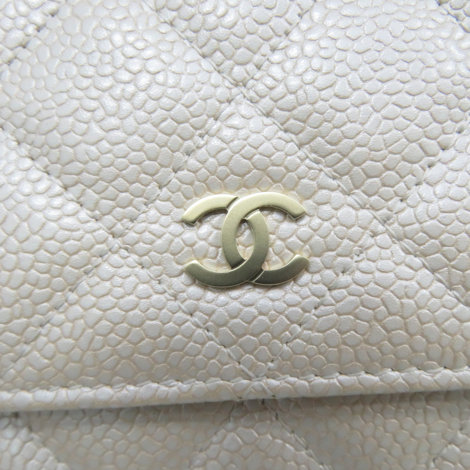 CHANEL 【激減優惠】菱格Caviar皮革Walle On Chain金扣鏈帶肩背袋米色