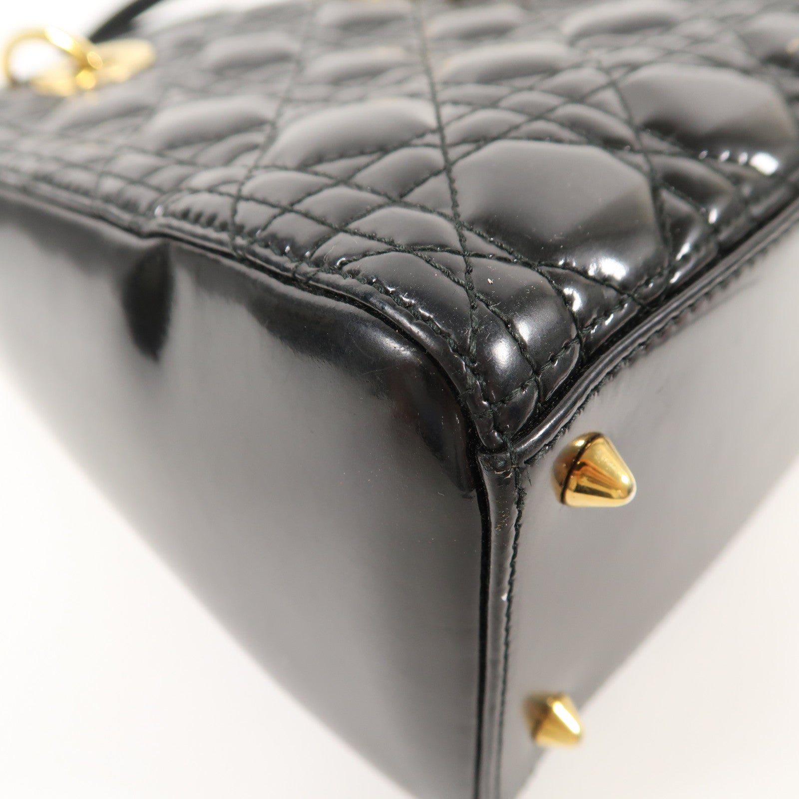 Dior 漆皮皮革Lady Dior Medium金扣手挽肩背兩用袋
