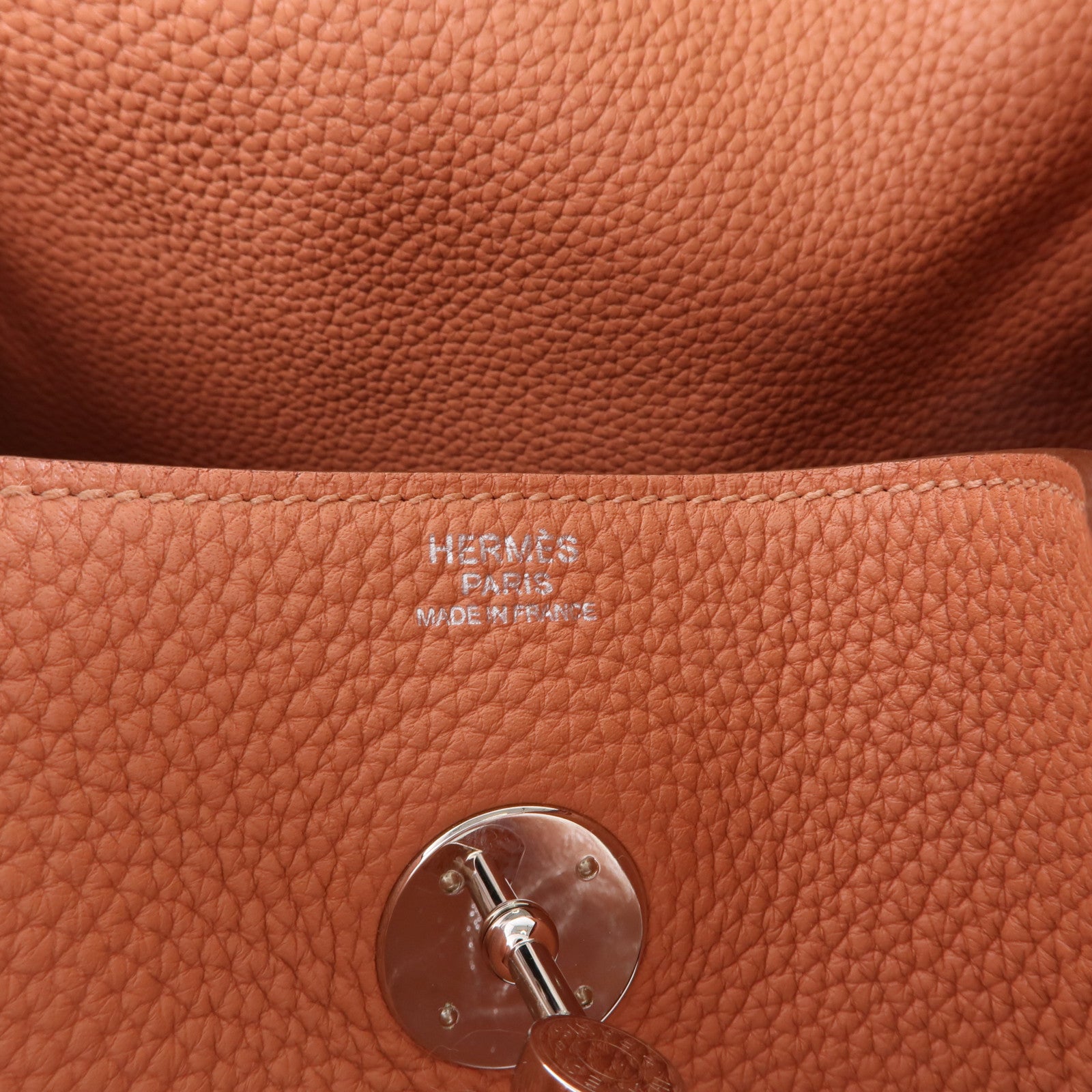 HERMES PHW Lindy 30 Shoulder Bag Clemence Leather Crevette