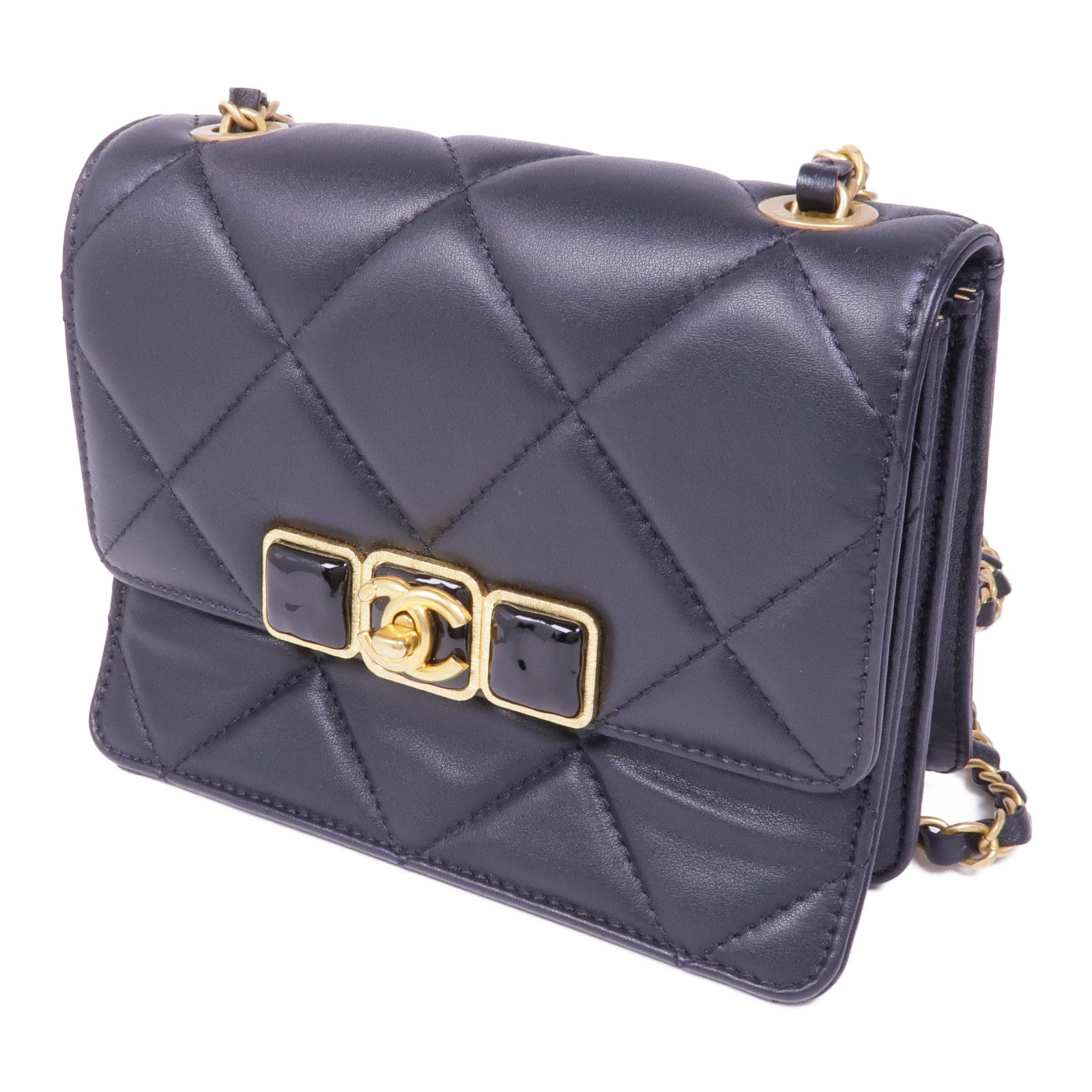 CHANEL 羊皮皮革Chain Shoulder金扣鏈帶肩背袋