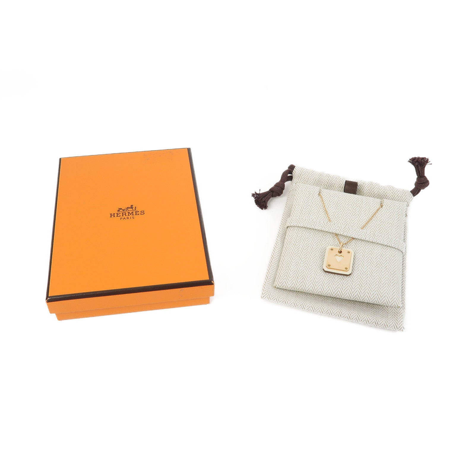 HERMES Swift皮革/金屬As De Coeur Pendant項鍊金色