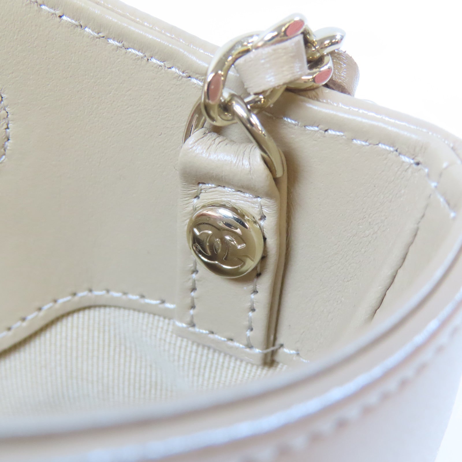CHANEL 菱格牛皮皮革Nano 31 2 Way Chain Shoulder Bag金扣鏈帶手挽肩背兩用袋米色