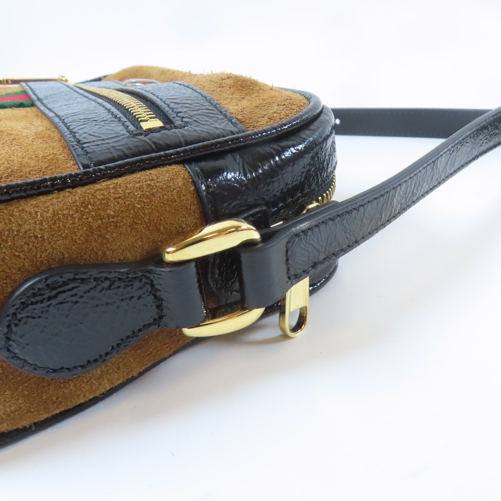 GUCCI 【激減優惠】麂皮皮革Mini Ophidia金扣肩背袋啡色/黑色