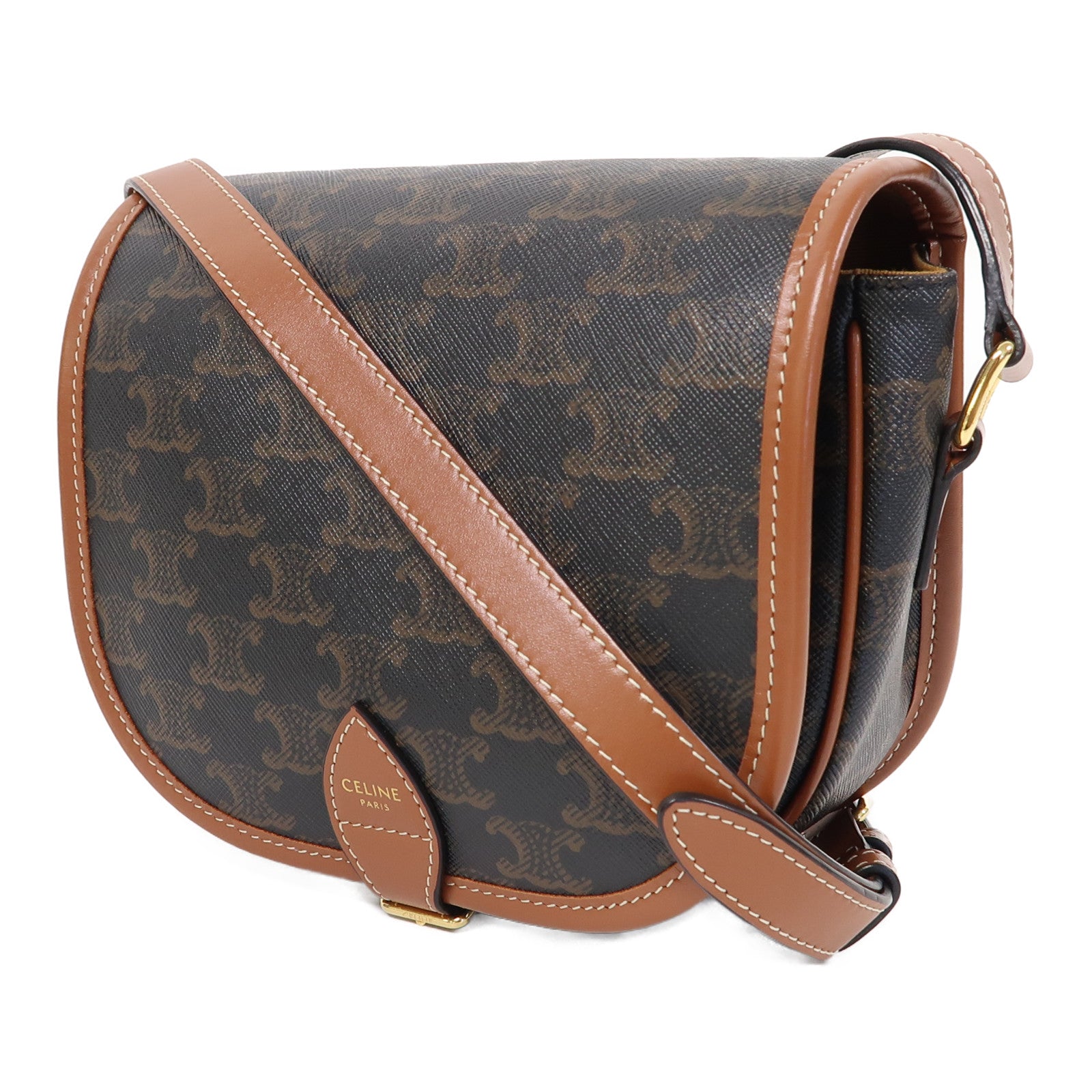 CELINE 塗層帆布Shoulder Bag金扣肩背袋啡色