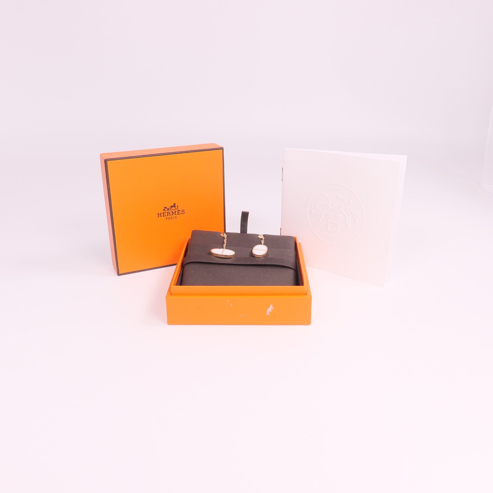 HERMES 18K玫瑰金/陶瓷Chaine d'ancre Verso Earrings耳環