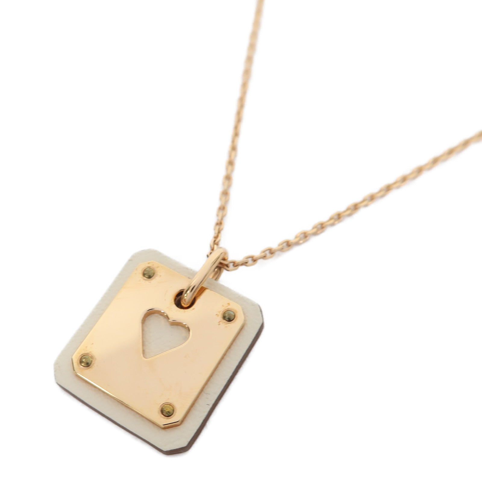 HERMES Swift皮革/金屬As De Coeur Pendant項鍊金色