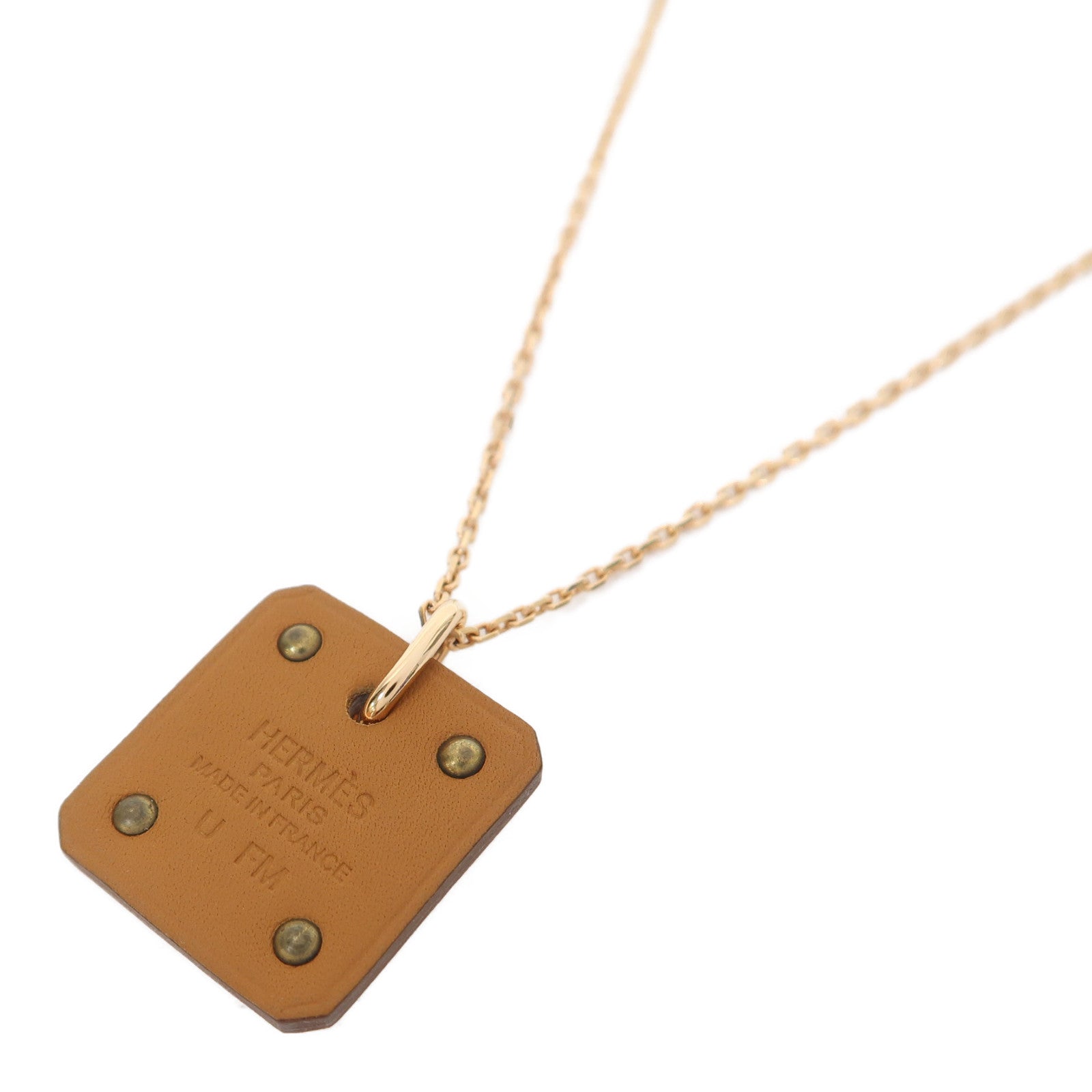 HERMES Swift皮革/金屬As De Coeur Pendant項鍊金色