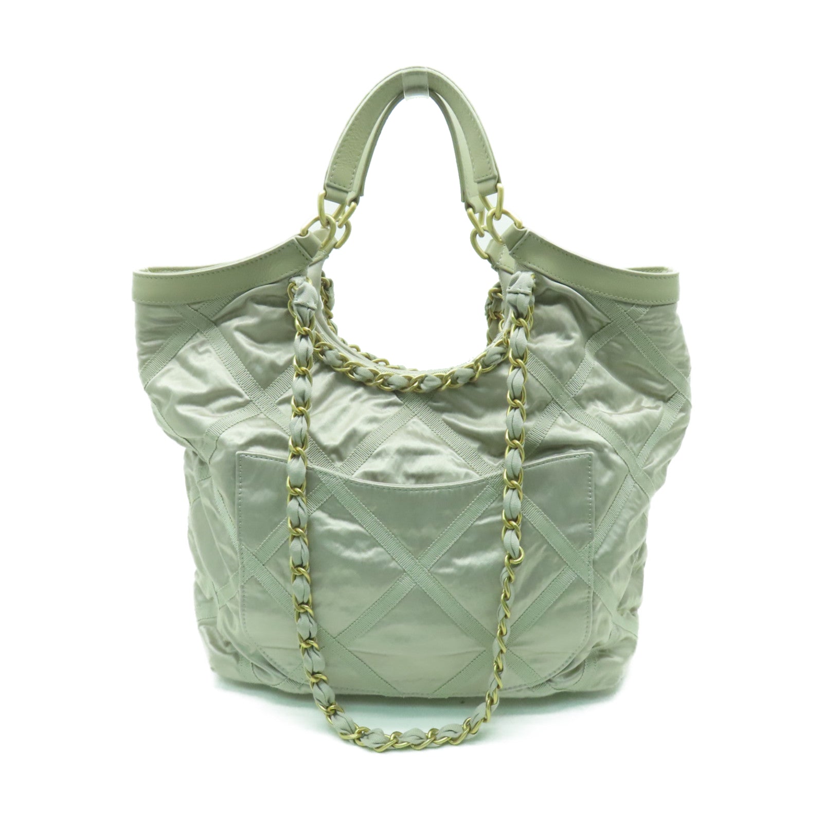CHANEL **【清倉大減價】尼龍Chain Shoulder Bag金扣鏈帶肩背袋米色