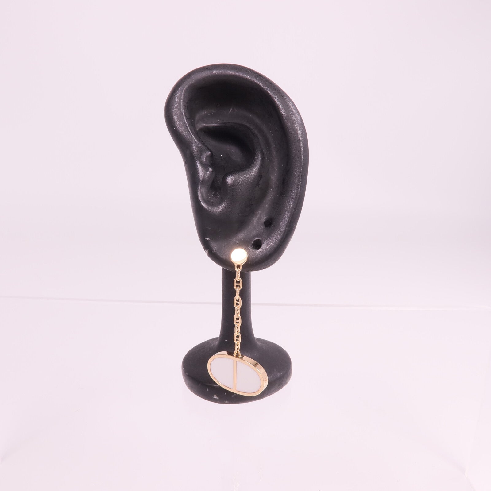 HERMES 18K玫瑰金/陶瓷Chaine d'ancre Verso Earrings耳環
