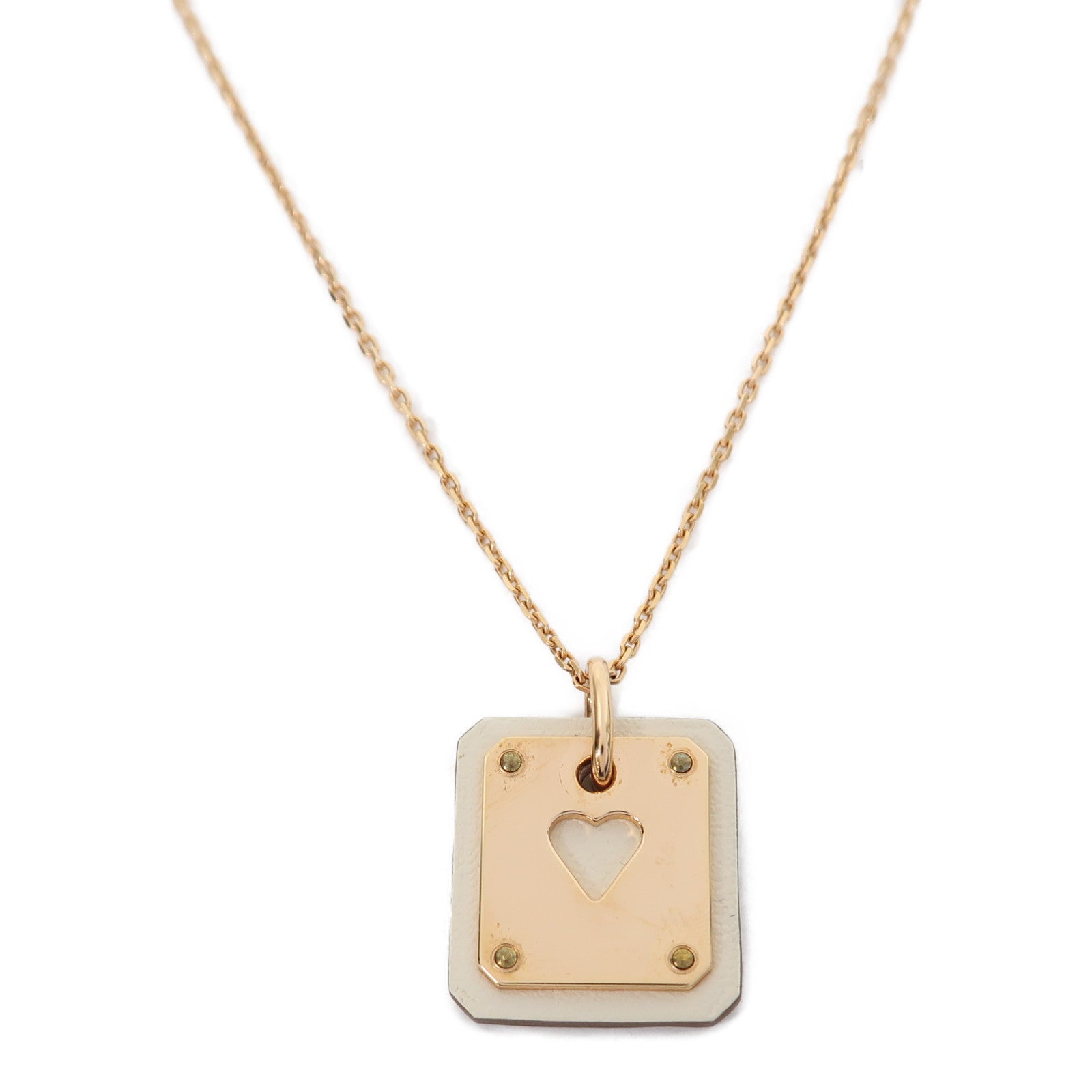 HERMES Swift皮革/金屬As De Coeur Pendant項鍊金色