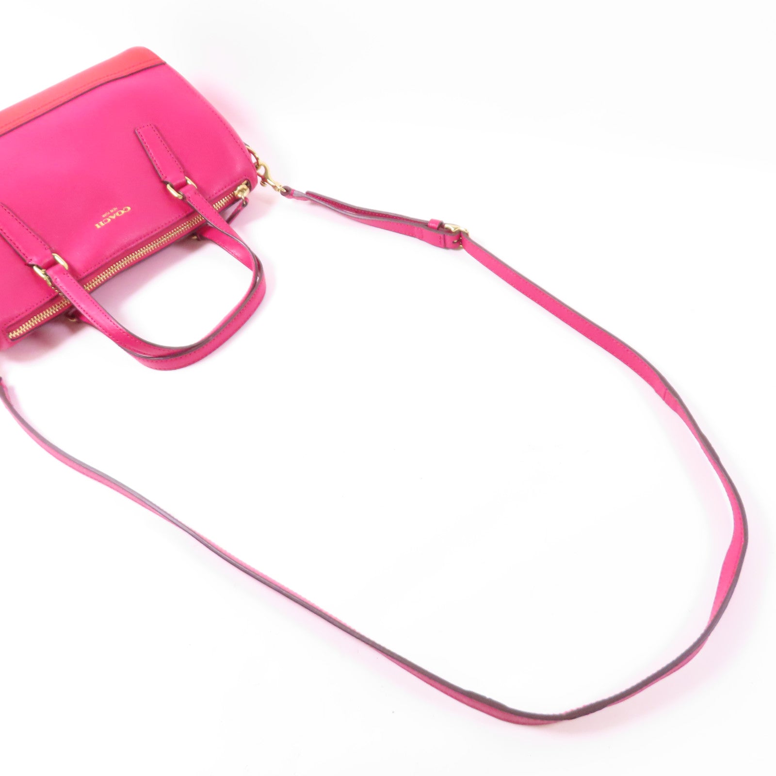 COACH 牛皮皮革Shoulder Bag金扣手挽肩背兩用袋粉紅色