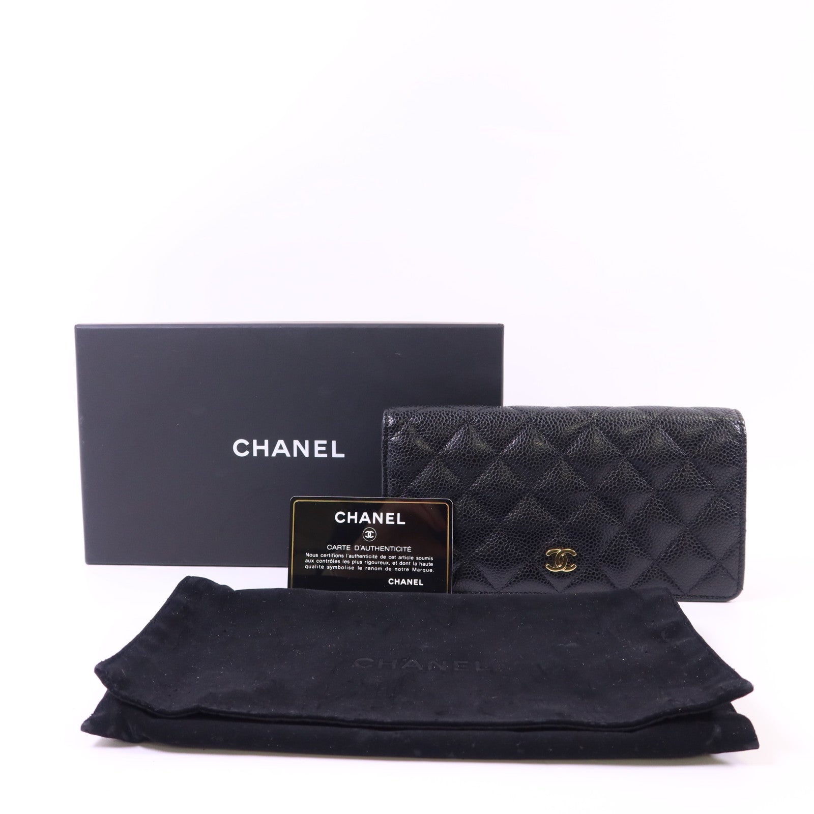 CHANEL 牛皮皮革Bifold Long Wallet金扣長錢包