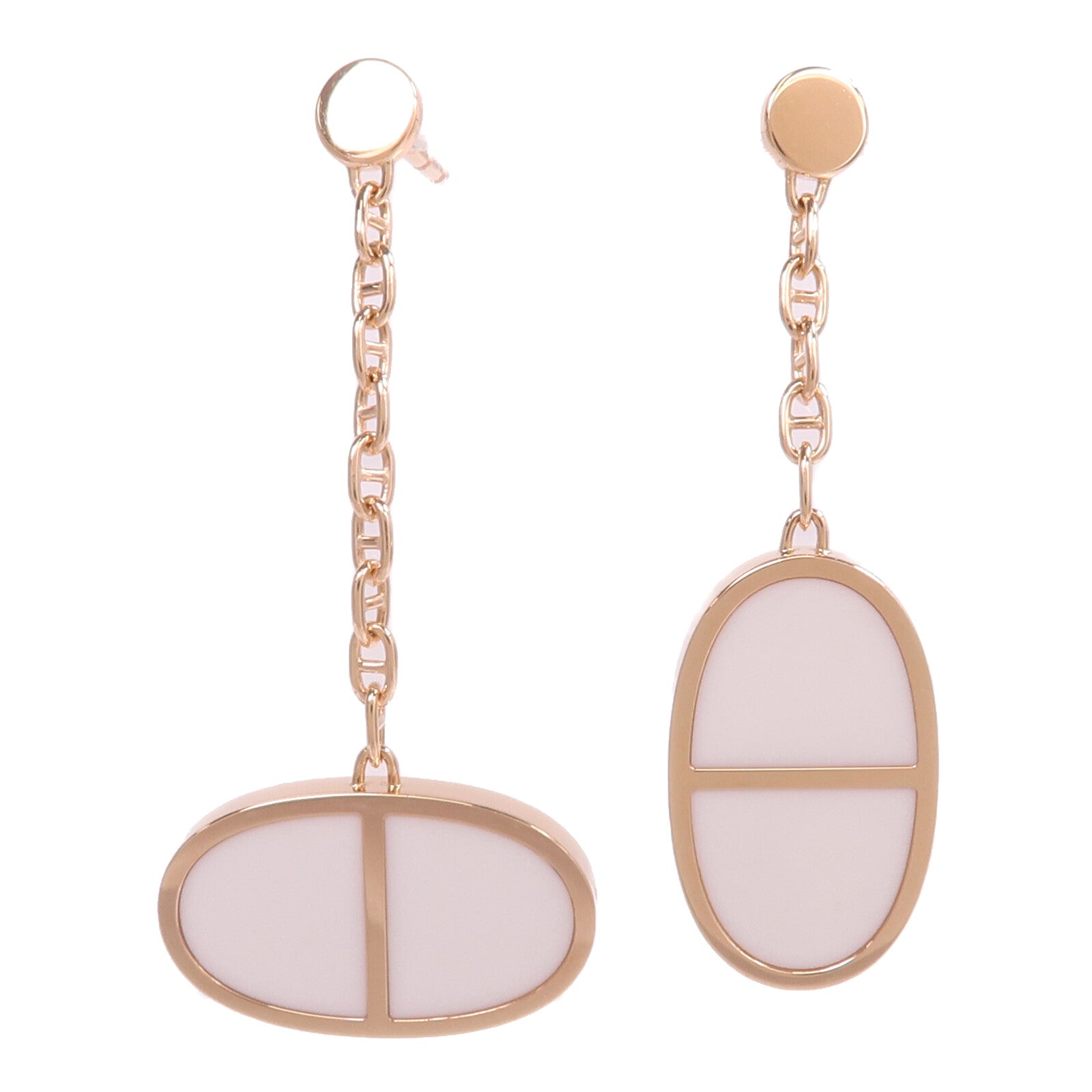 HERMES 18K玫瑰金/陶瓷Chaine d'ancre Verso Earrings耳環