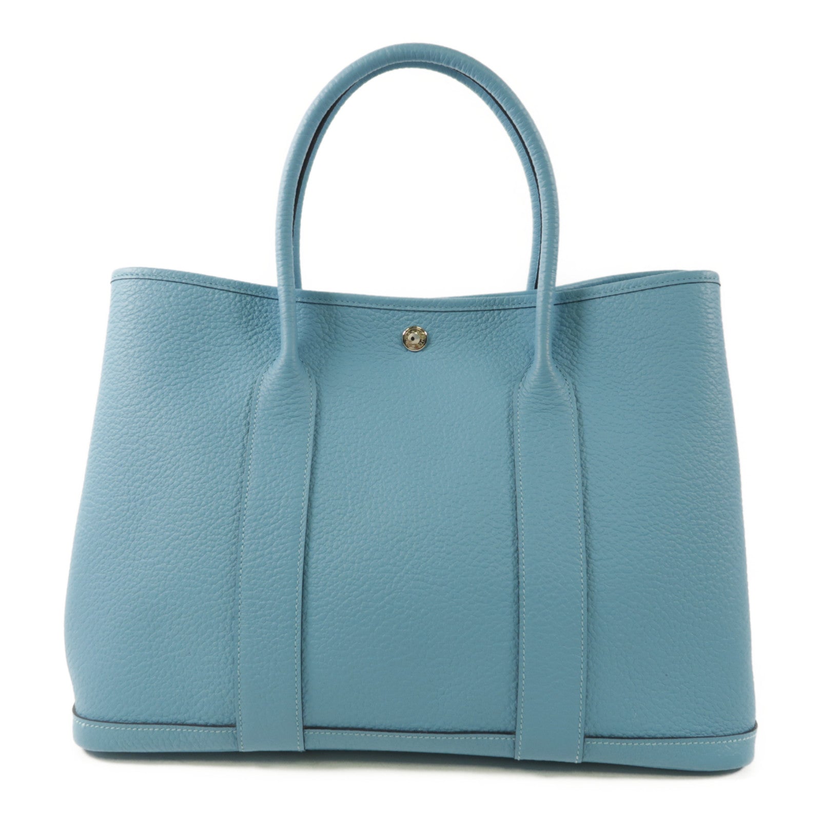 HERMES 【激減優惠】Country皮革Garden Party PM銀扣手挽袋P3 Bleu Du Nord
