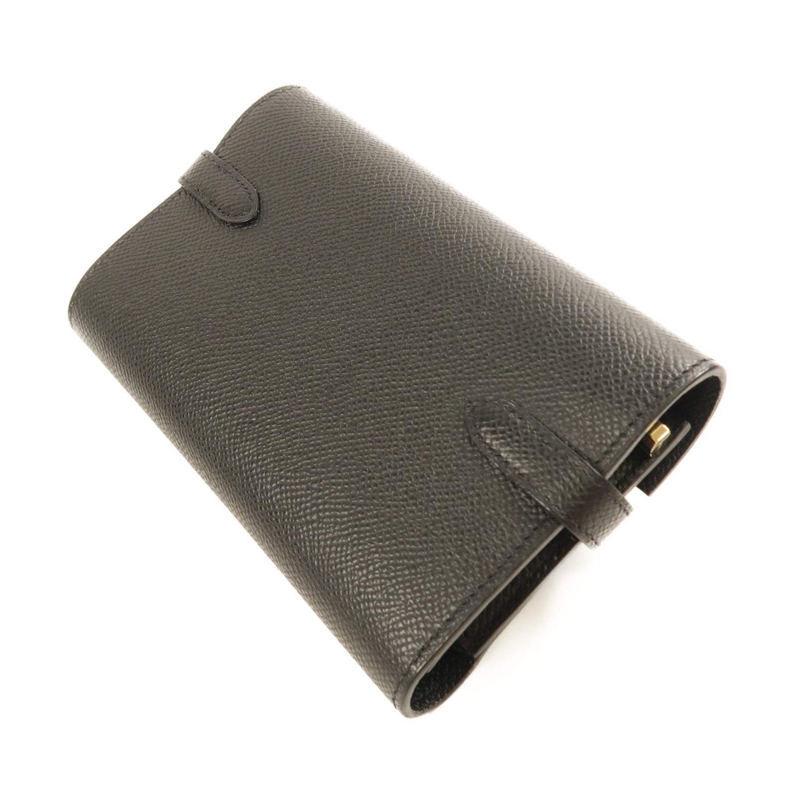 HERMES Epsom皮革Kelly Wallet Compact金扣長錢包Noir