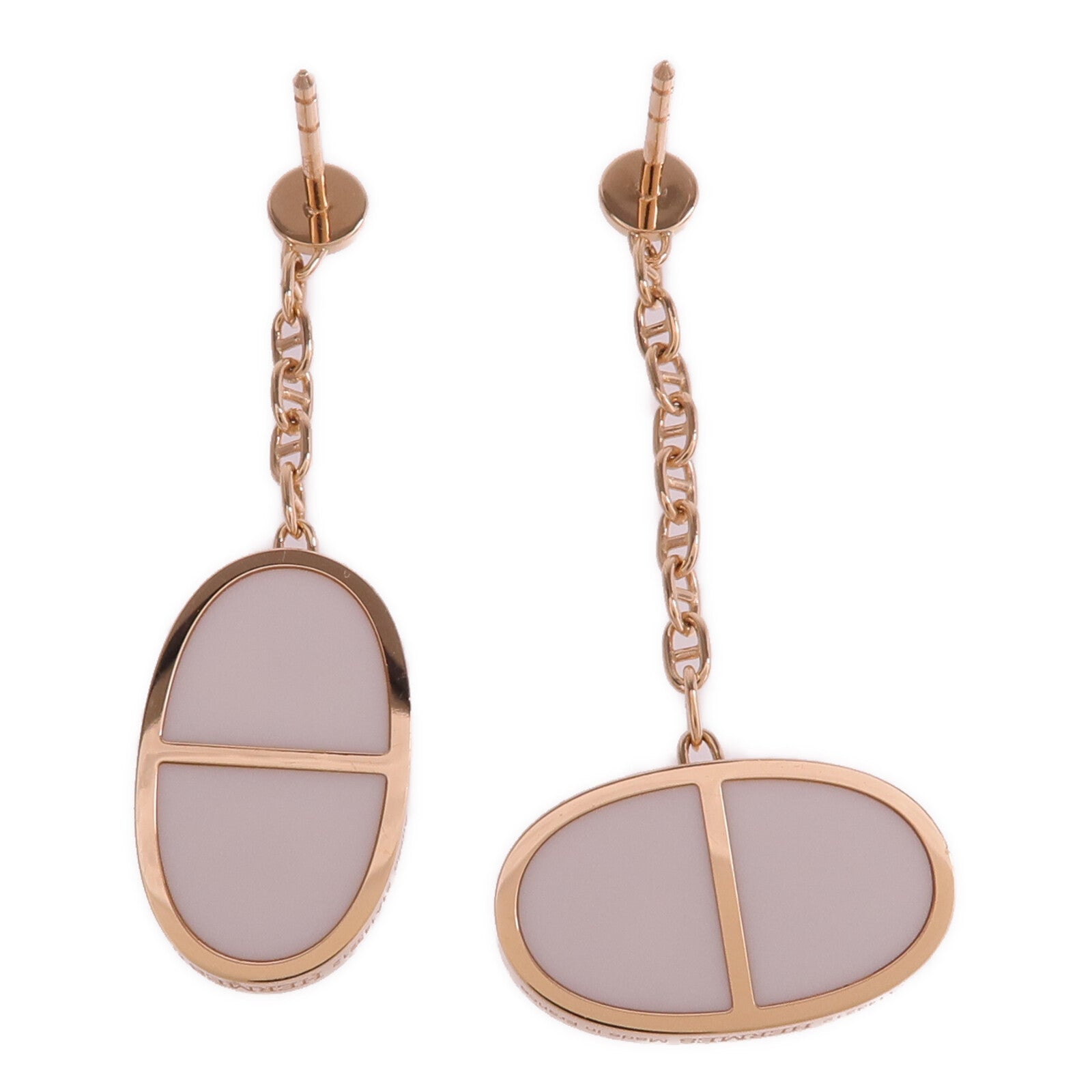 HERMES 18K玫瑰金/陶瓷Chaine d'ancre Verso Earrings耳環