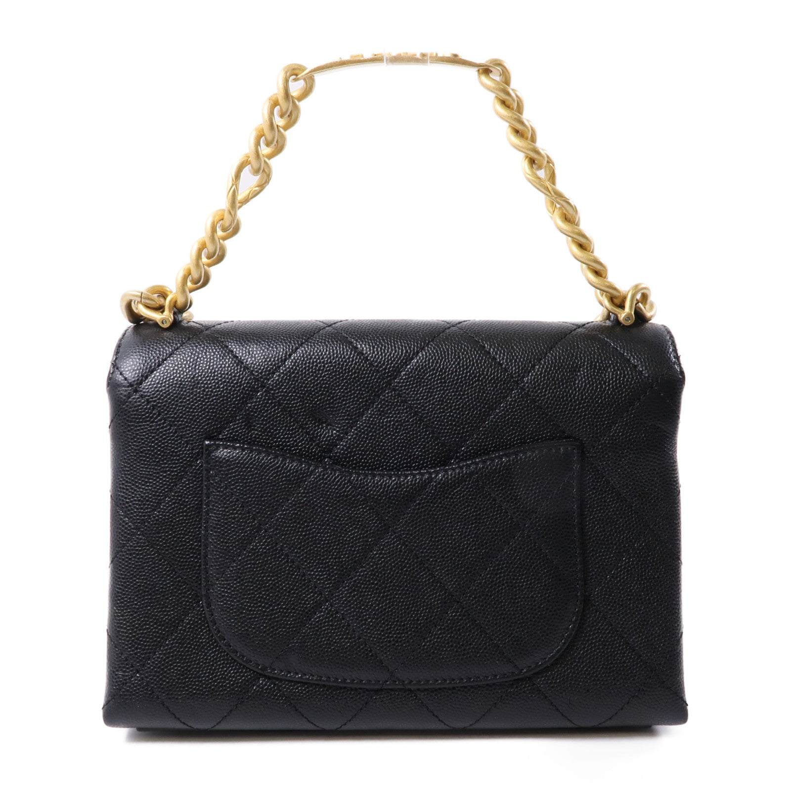 CHANEL 牛皮皮革Chain Shoulder金扣鏈帶手挽肩背兩用袋黑色