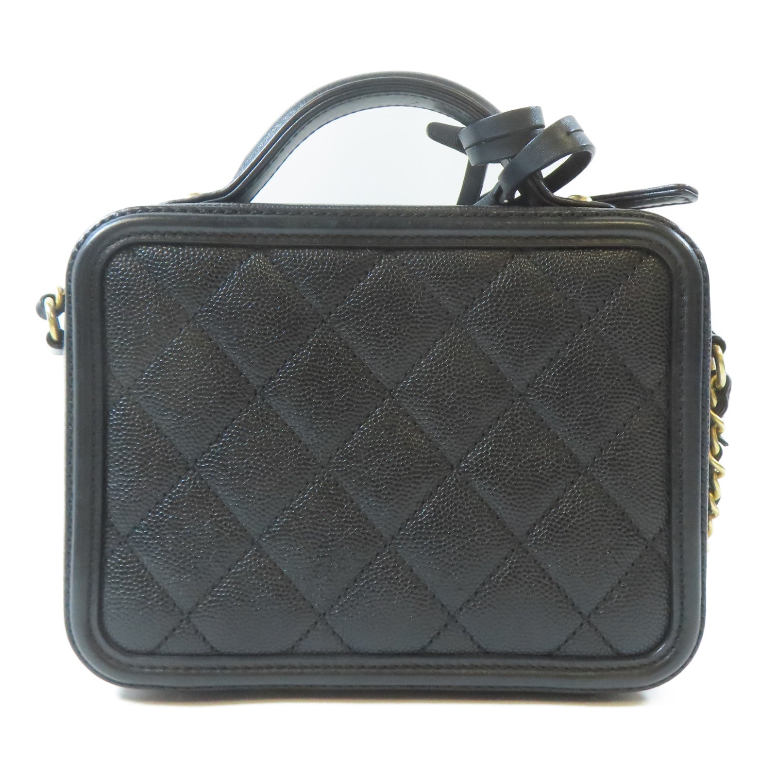CHANEL 【激減優惠】菱格Caviar皮革Vanity Case金扣鏈帶手挽肩背兩用袋黑色