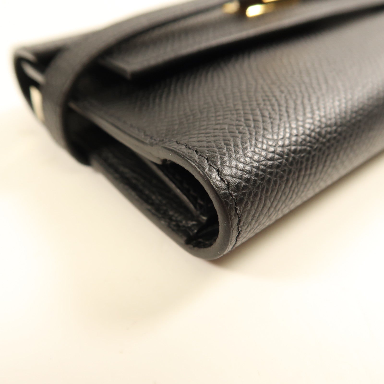 HERMES Epsom皮革Kelly Wallet Compact金扣長錢包Noir