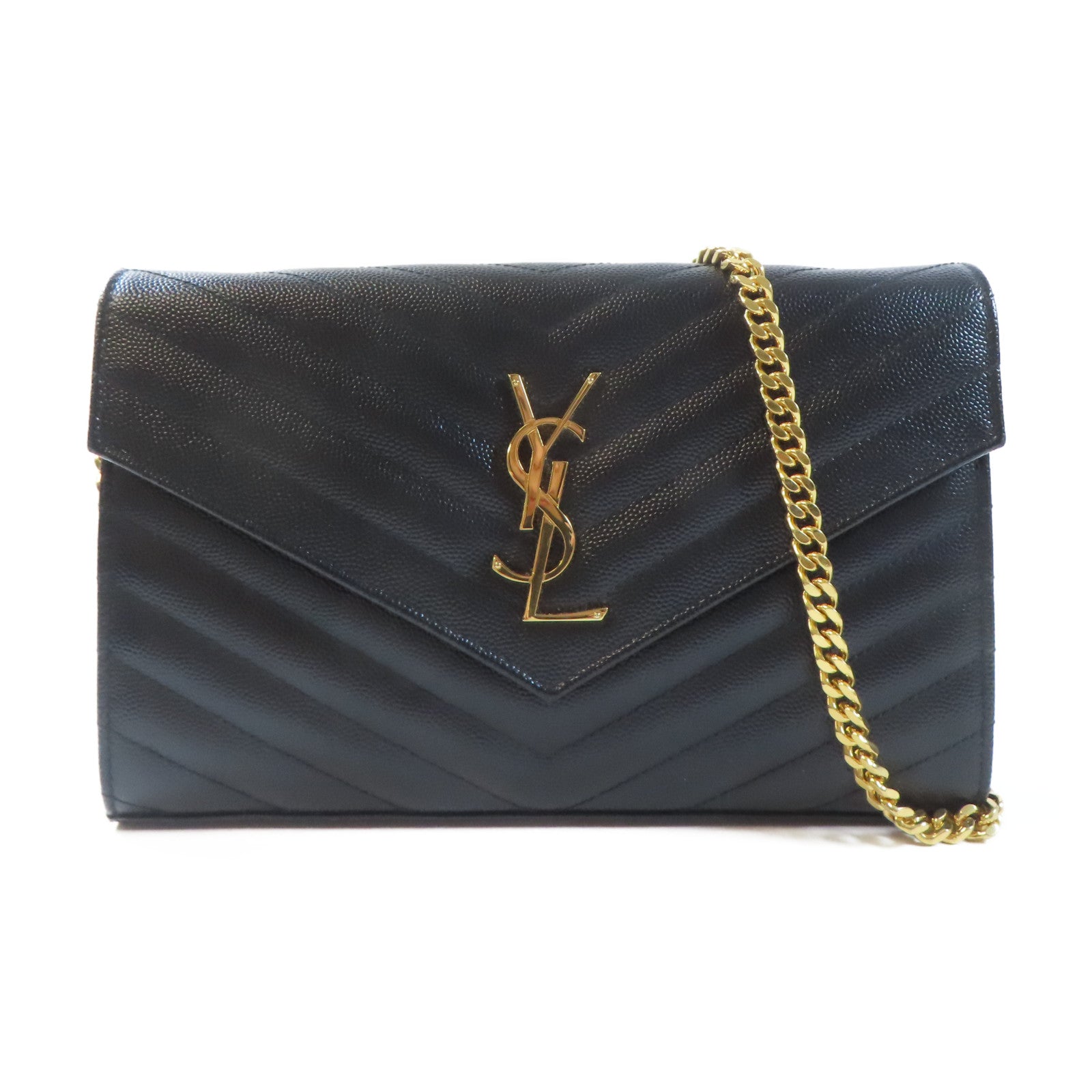 SAINT LAURENT 牛皮皮革Chain Shoulder Bag金扣鏈帶肩背袋黑色