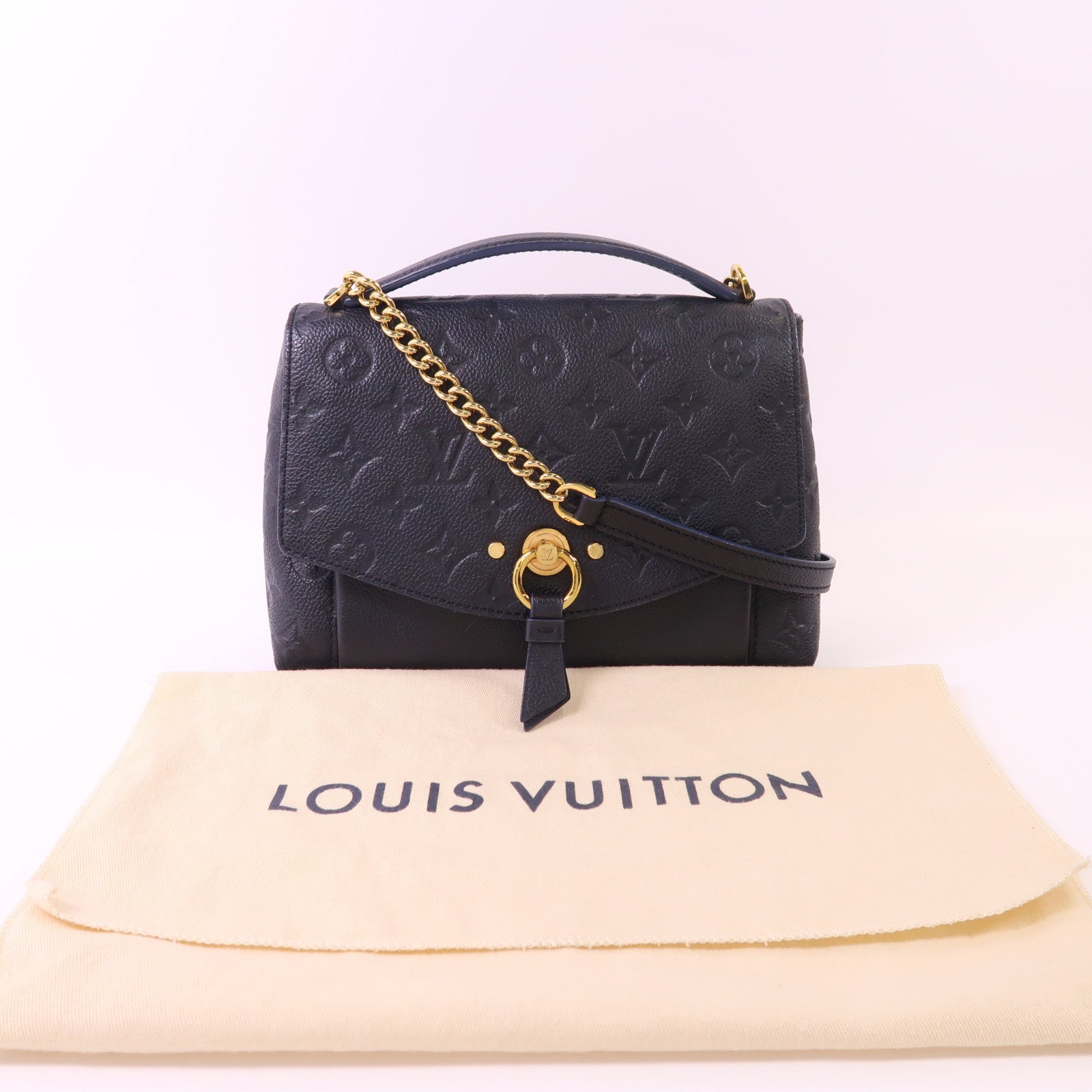 LOUIS VUITTON Monogram Empreinte Blanche BB金扣手挽肩背兩用袋