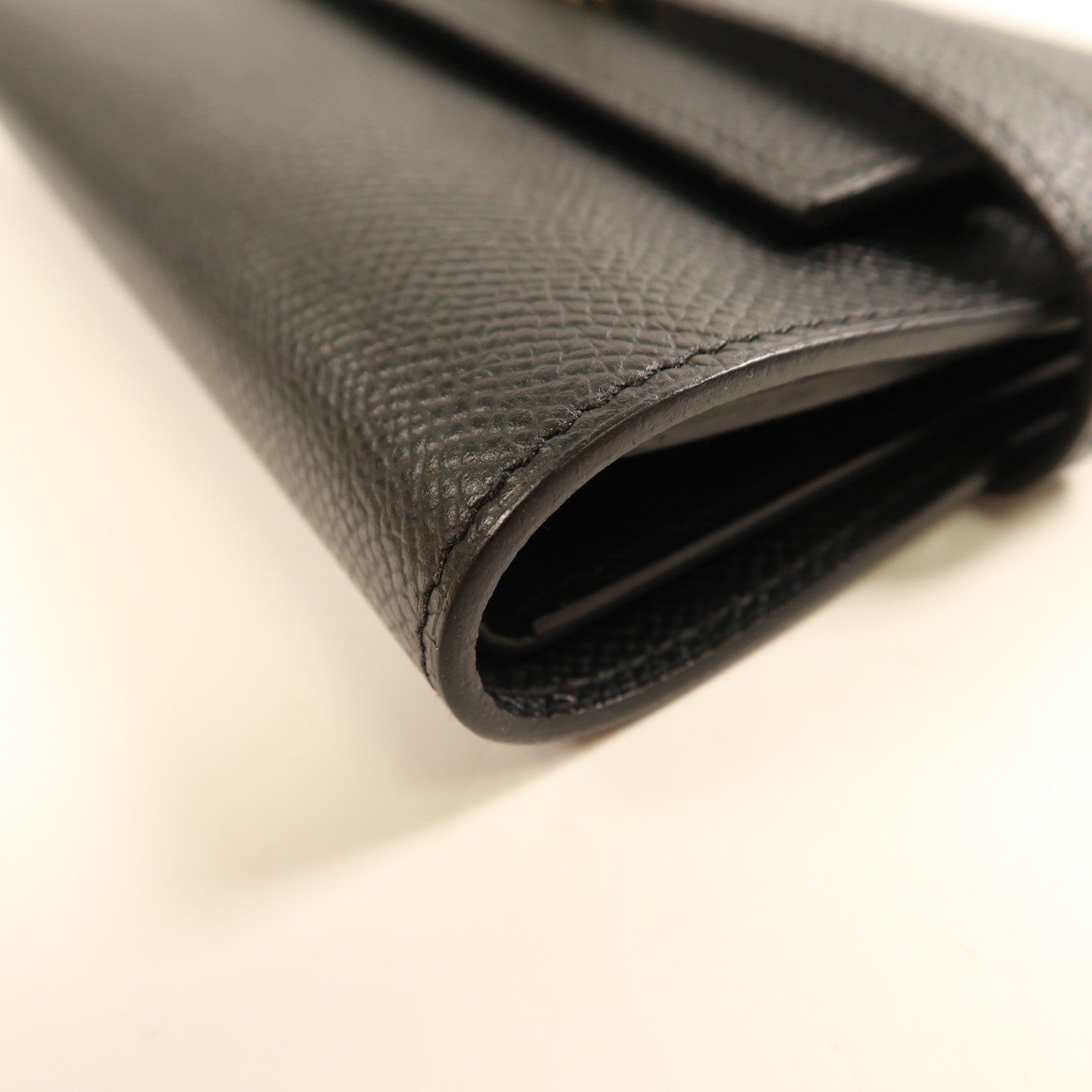 HERMES Epsom皮革Kelly Wallet Compact金扣長錢包Noir