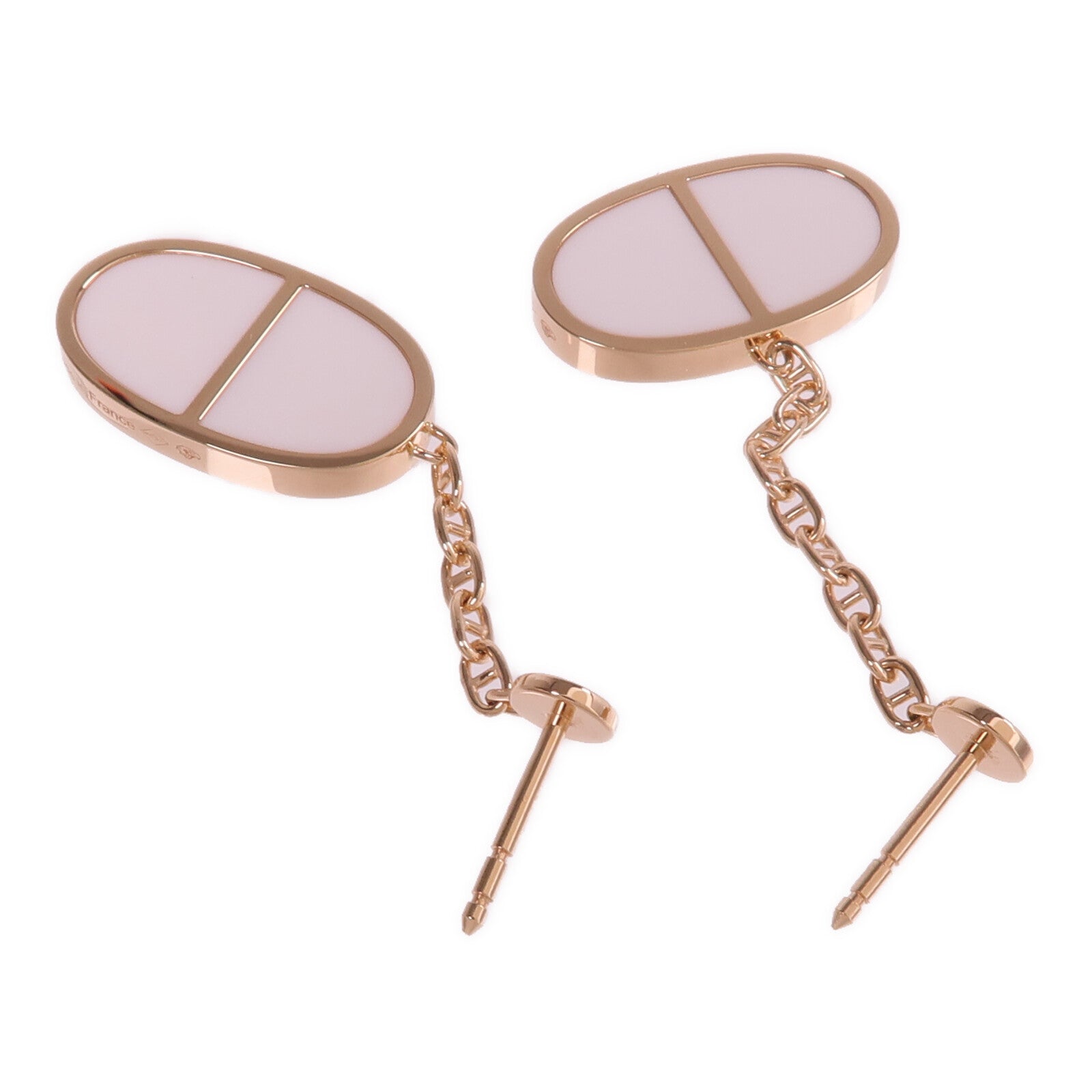 HERMES 18K玫瑰金/陶瓷Chaine d'ancre Verso Earrings耳環
