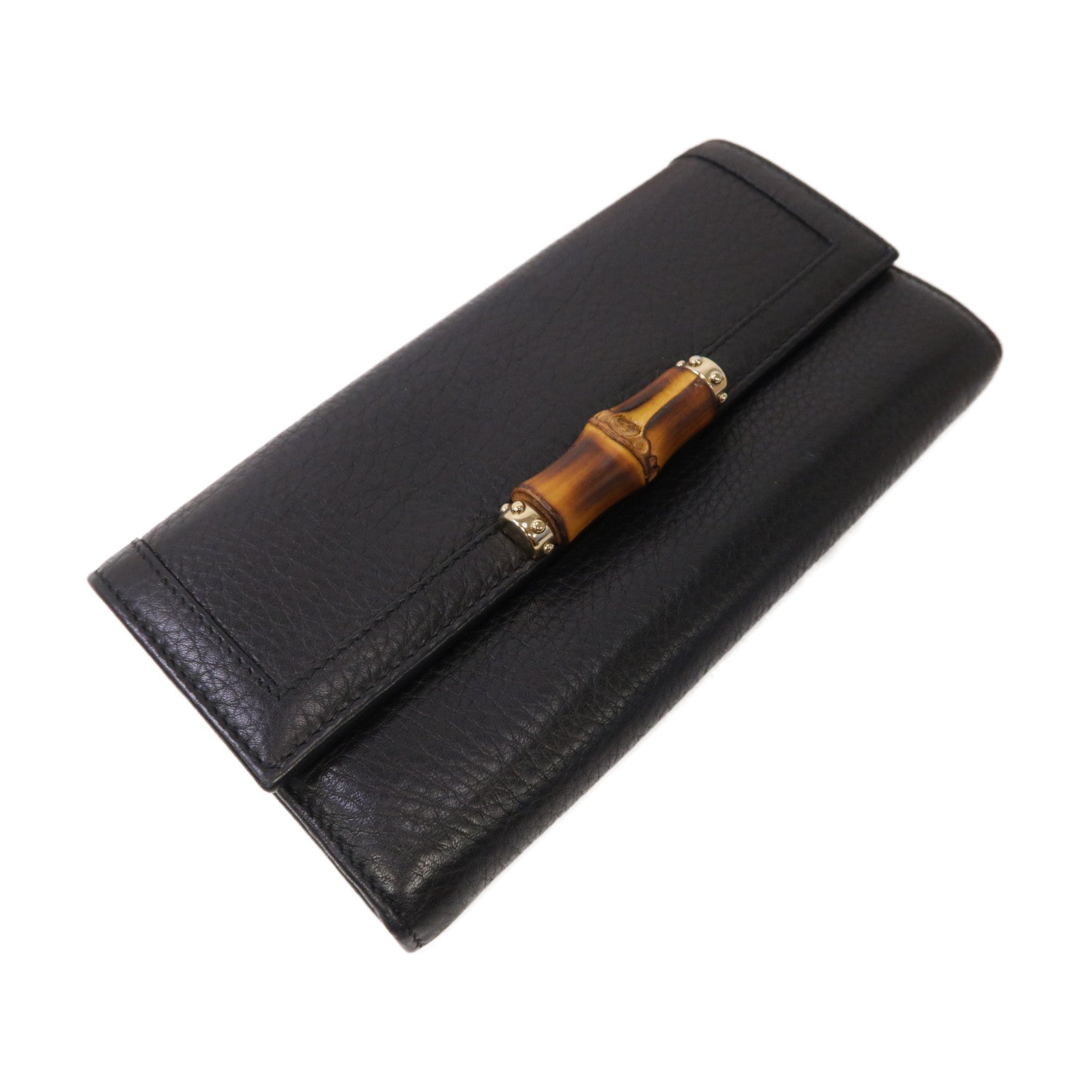 GUCCI 【激減優惠】竹製/牛皮皮革Long Wallet金扣長錢包黑色