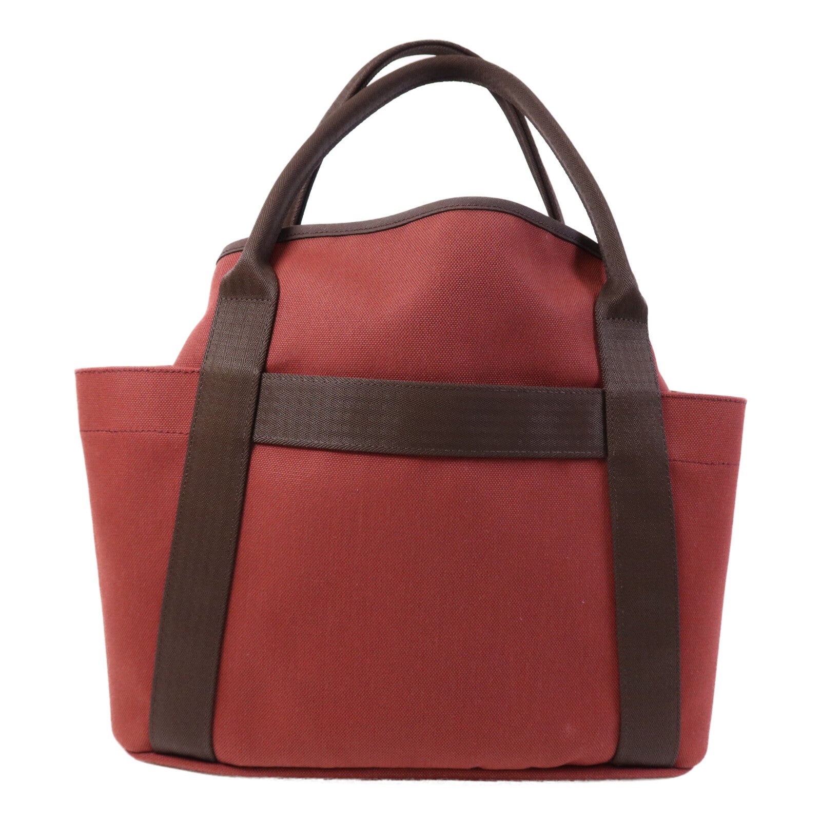 HERMES 帆布Grooming Bag銀扣手挽肩背兩用袋Rouge H/Chocolat
