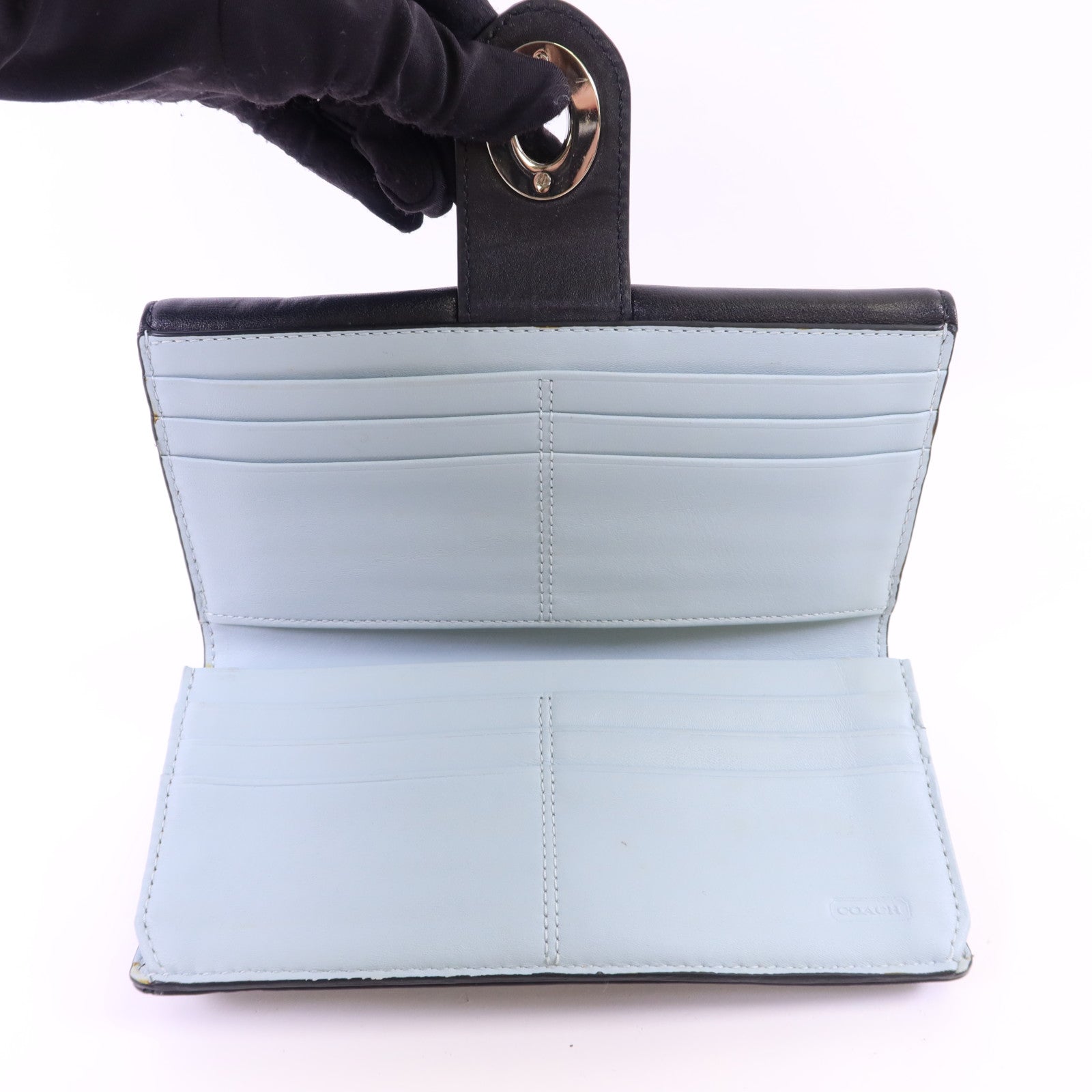 COACH 牛皮皮革Long Bifold Wallet銀扣長錢包