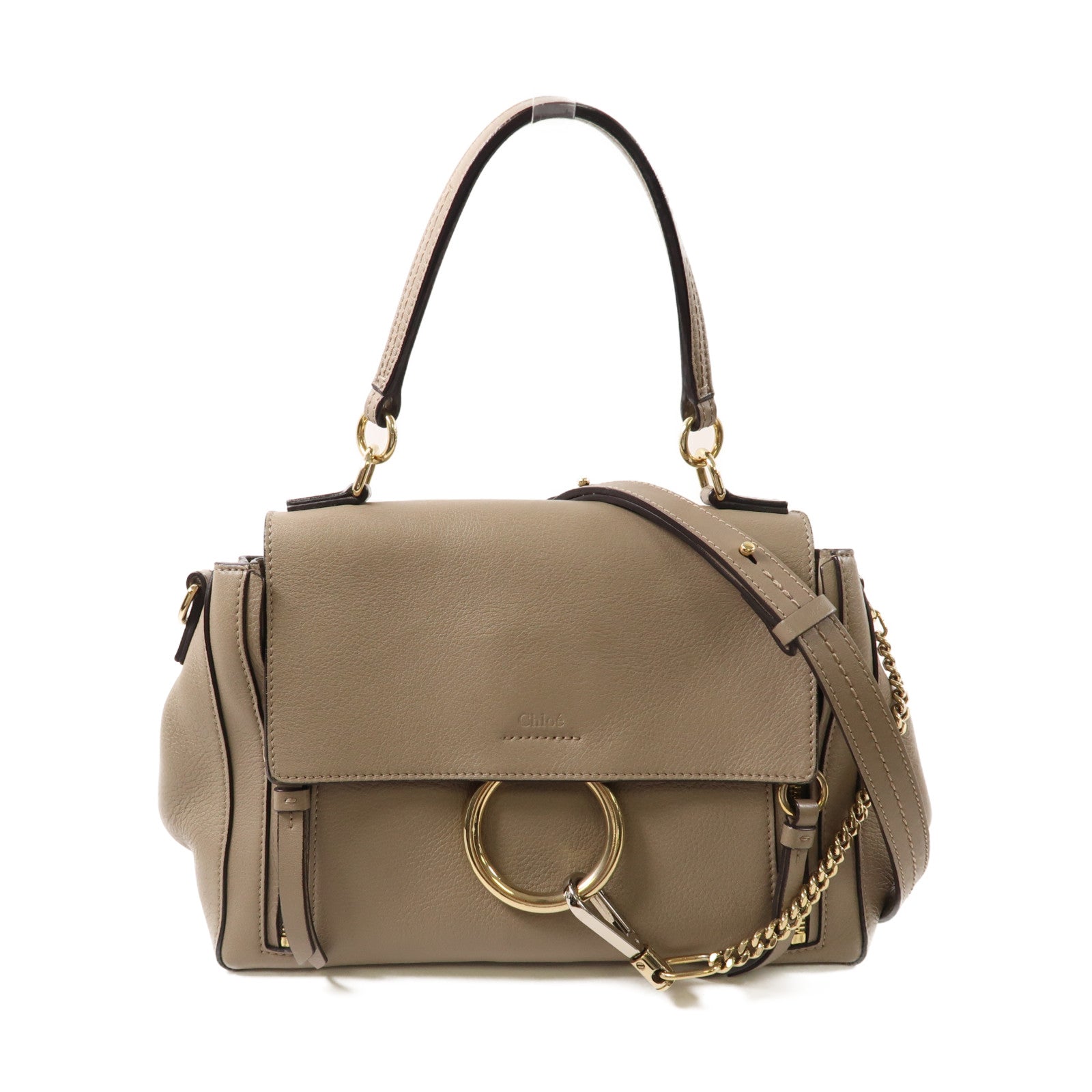 Chloe 牛皮皮革Faye Bag金扣手挽肩背兩用袋灰色