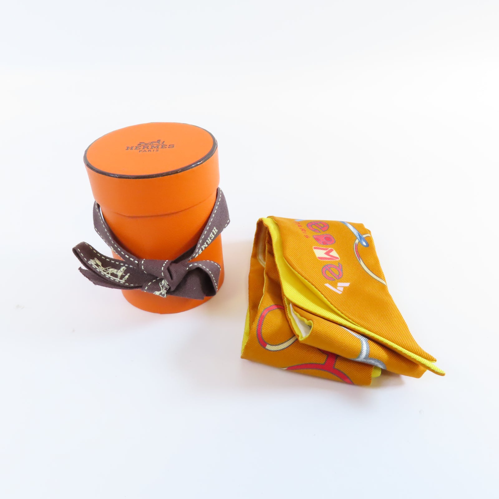 HERMES 【激減優惠】絲質Twilly絲巾黃色/橙色