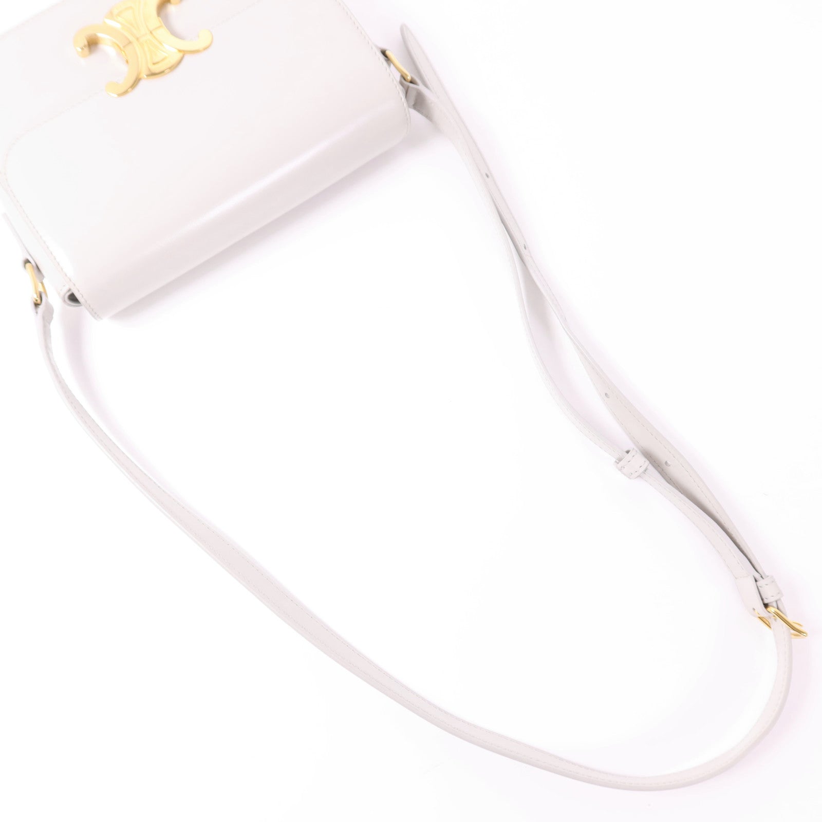 CELINE GHW Teen Triomphe Shoulder Bag Calfskin Leather Light Grey
