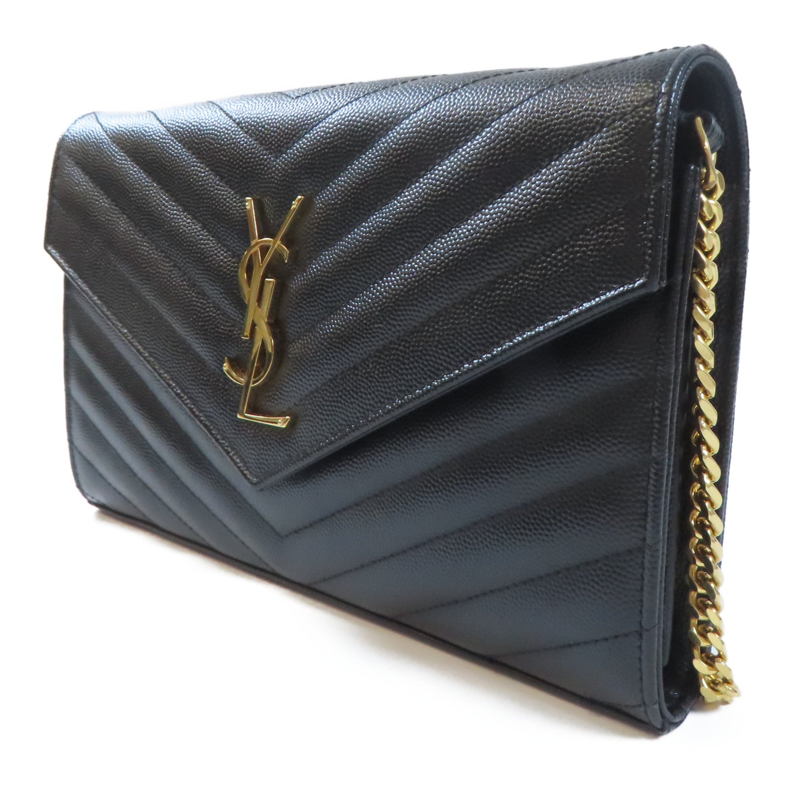 SAINT LAURENT 牛皮皮革Chain Shoulder Bag金扣鏈帶肩背袋黑色